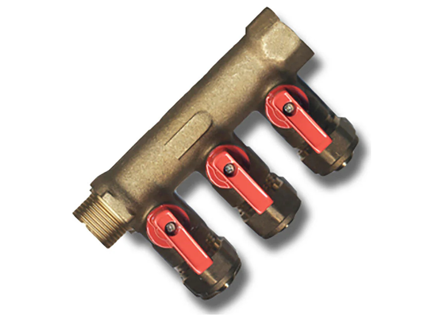 Multiskin collector (verdeler) met 3 afsluitkranen, rood (warm water), aansluiting 3/4'' x Ø16 mm, 1 stuk