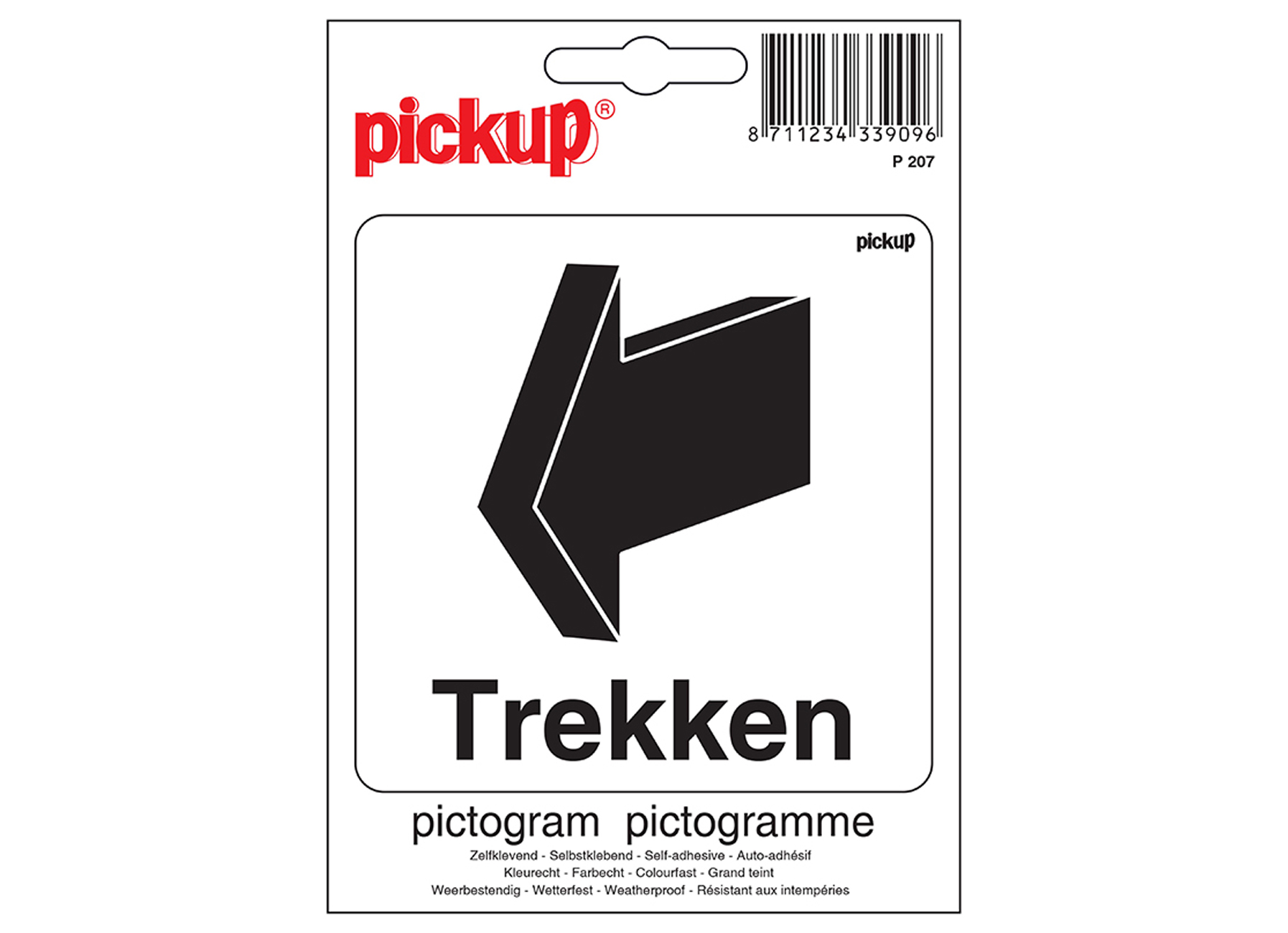 PICTOGRAM 10X10CM TREKKEN (TEKST MET PIJL)