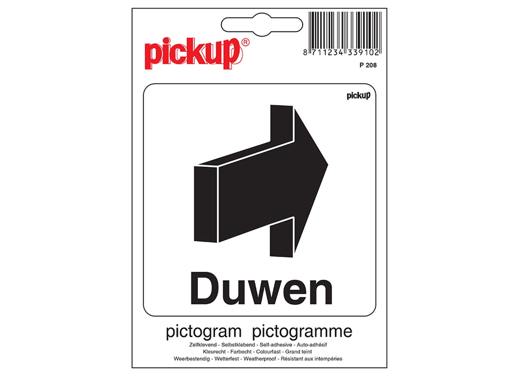 PICTOGRAM 10X10CM DUWEN (TEKST MET PIJL)