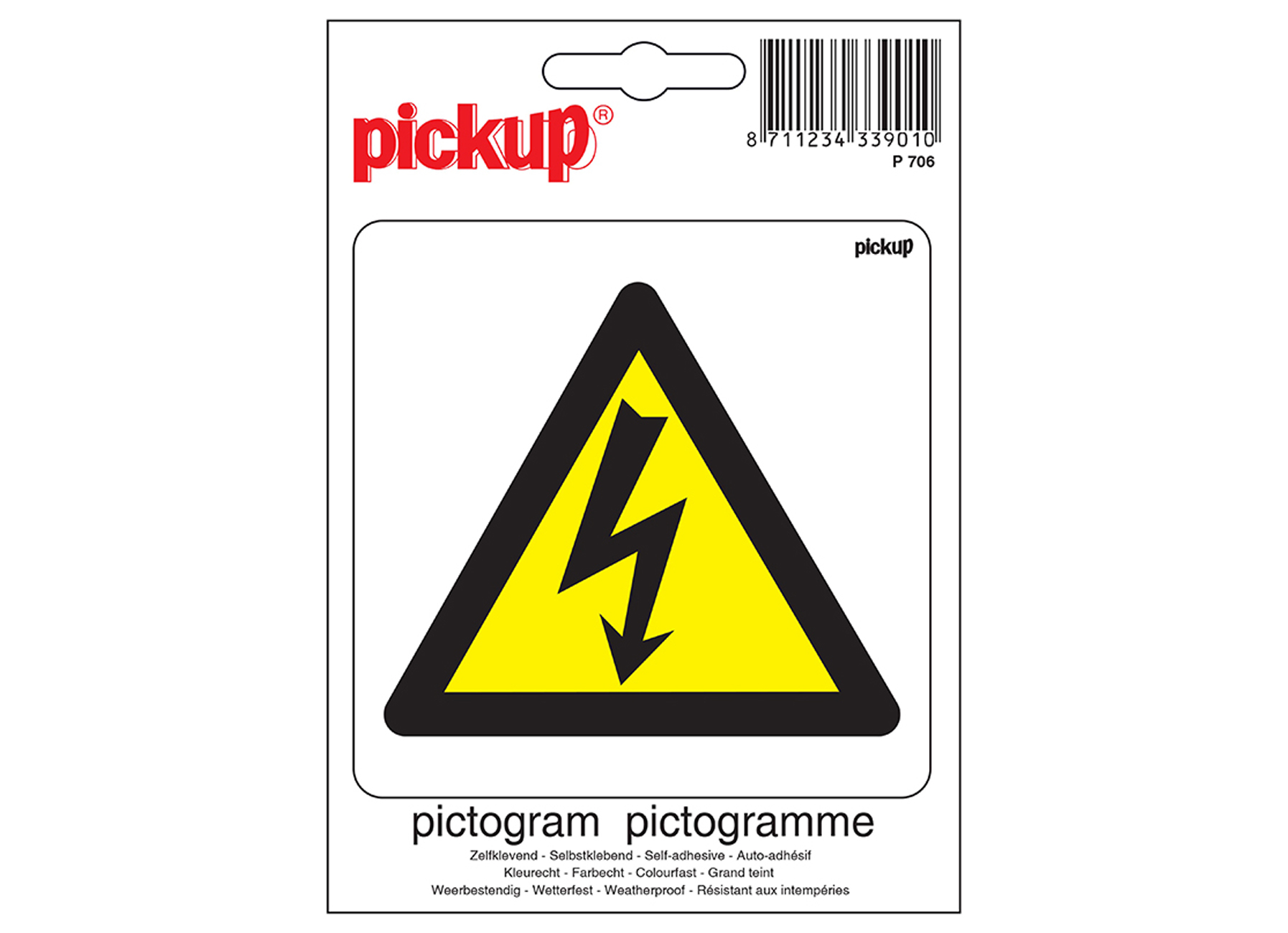 PICTOGRAM 10X10CM GEVAAR VOOR ELECTRISCHE SPANNING