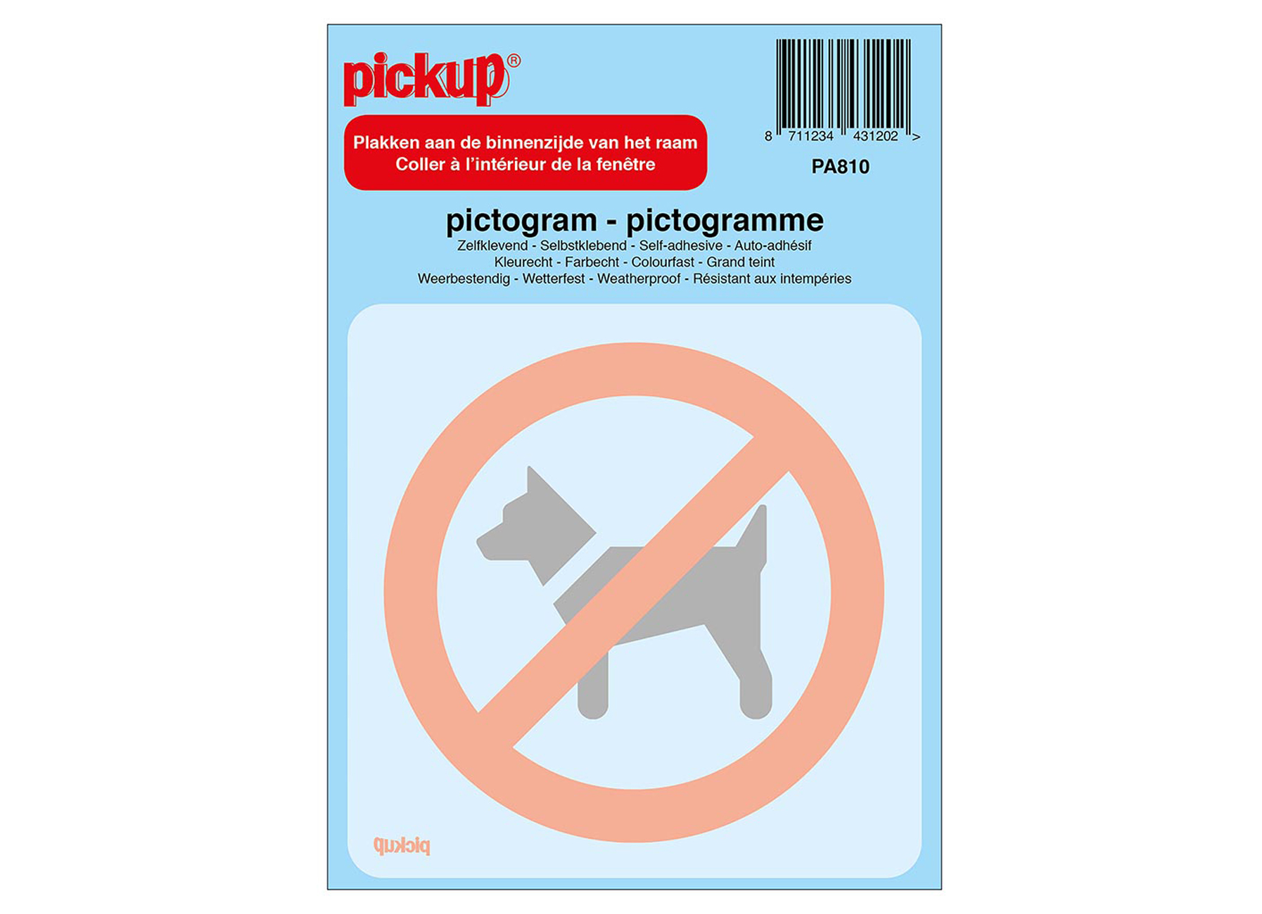 PICTOGRAM ACHTER GLAS 10X10CM VERBODEN VOOR HONDEN