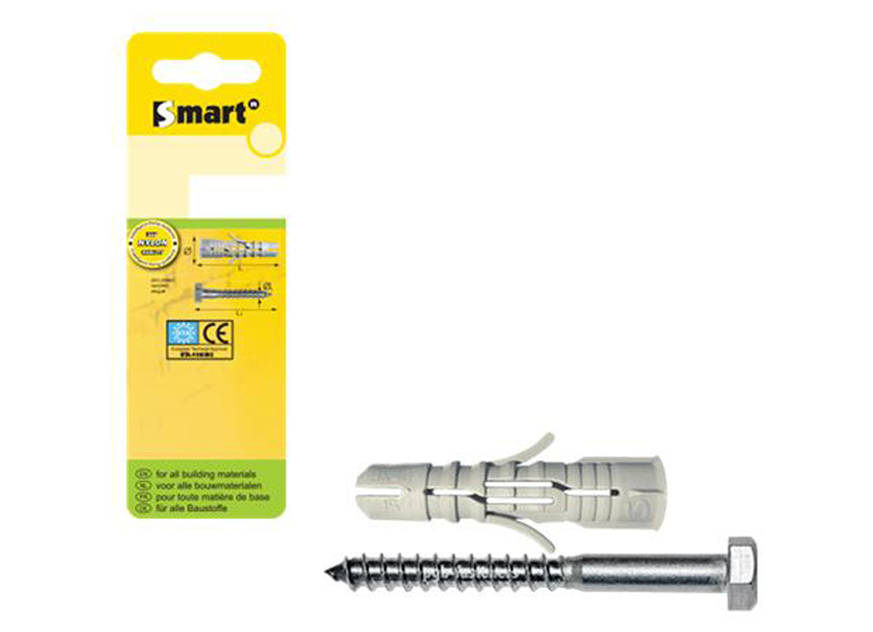 SMART-CHEVILLE + VIS A TETE HEXAGONALE Ø14,00X70MM NYLON ZINGUE