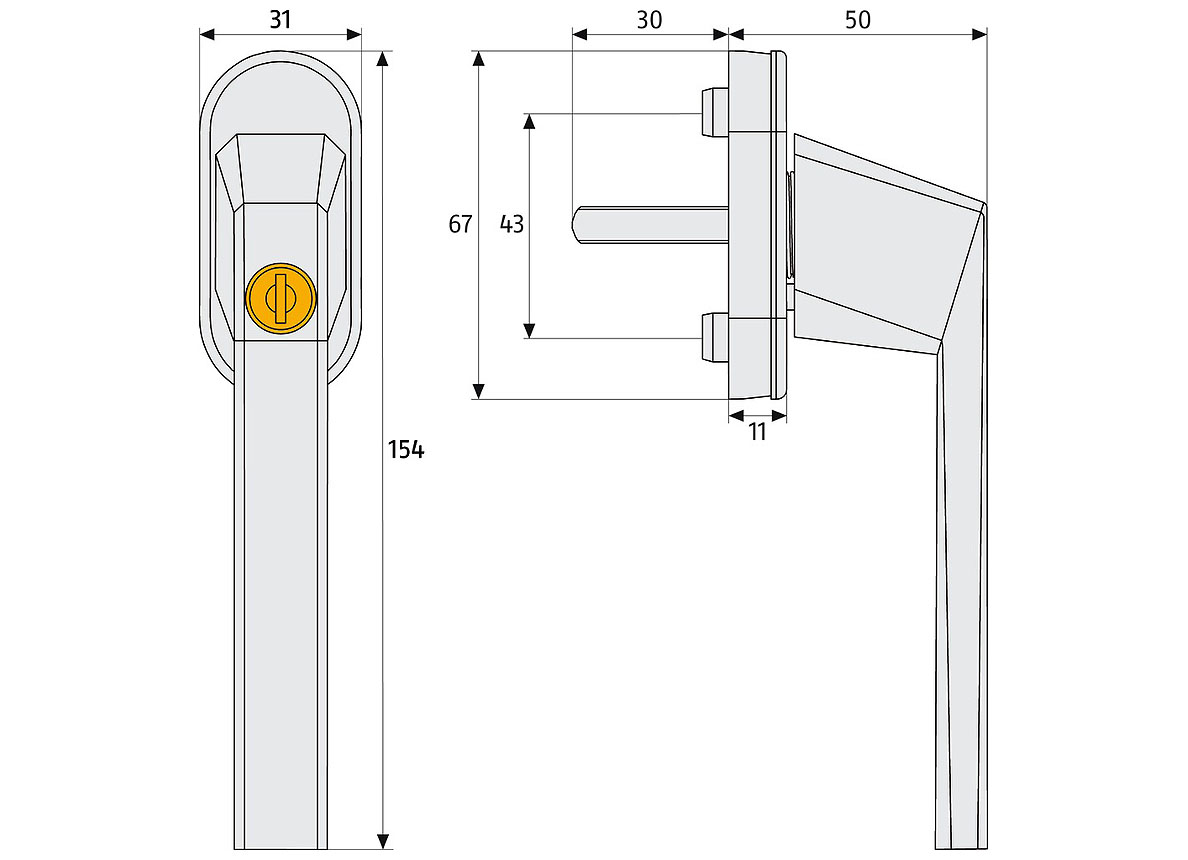 POIGNEE DE FENETRE AVEC CLE ARGENT FG110S