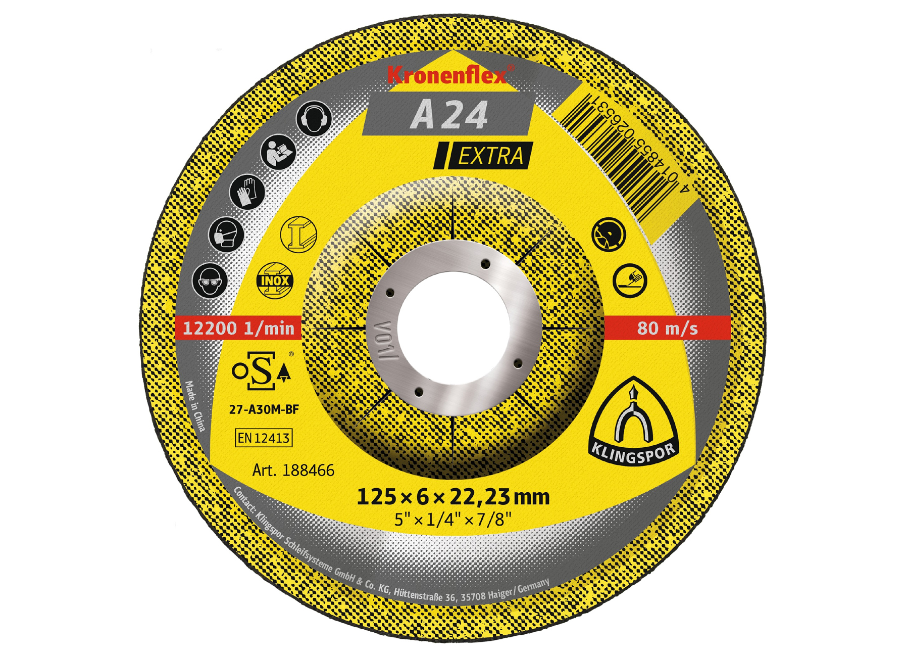 KLINGSPOR KRONENFLEX DISQUE E EBARBER A24 EXTRA COURBE Ø115X6MM TROU 22,23MM