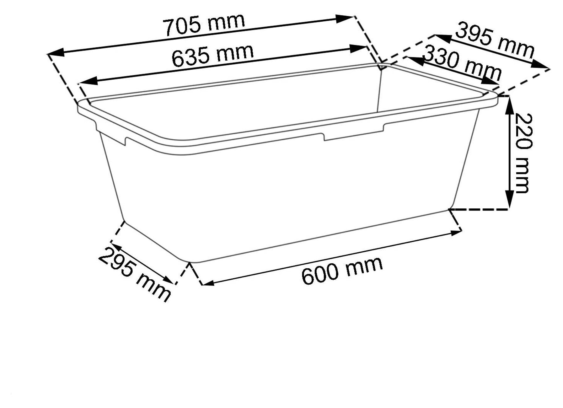 MORTELKUIP ZWART 40L 70X40X22CM