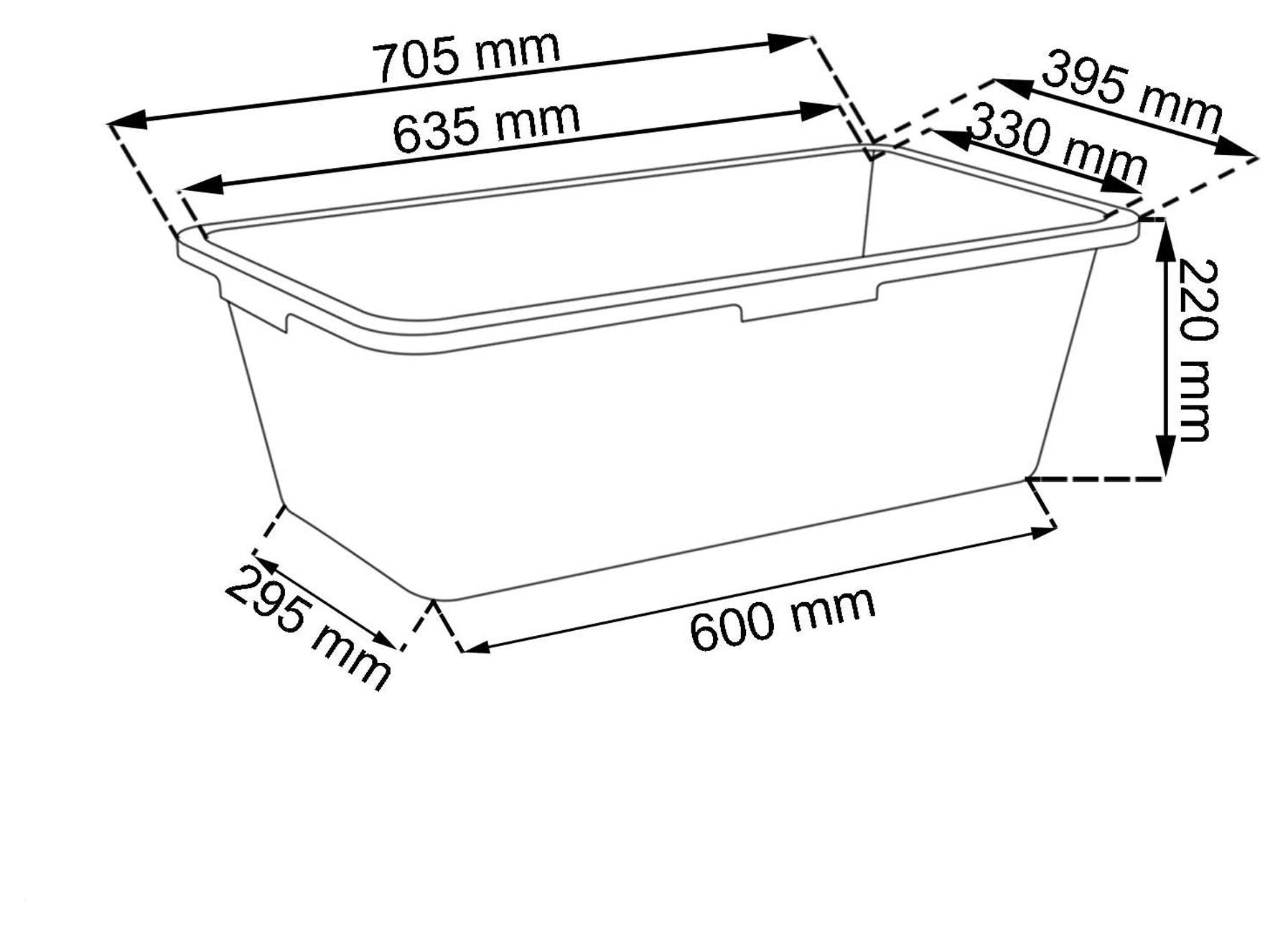 MORTELKUIP ZWART 40L 70X40X22CM