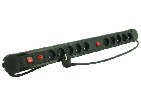 BLOC MULTIPRISES 10X AVEC 2 INTERRUPTEURS ET CABLE DE 1.5M NOIR