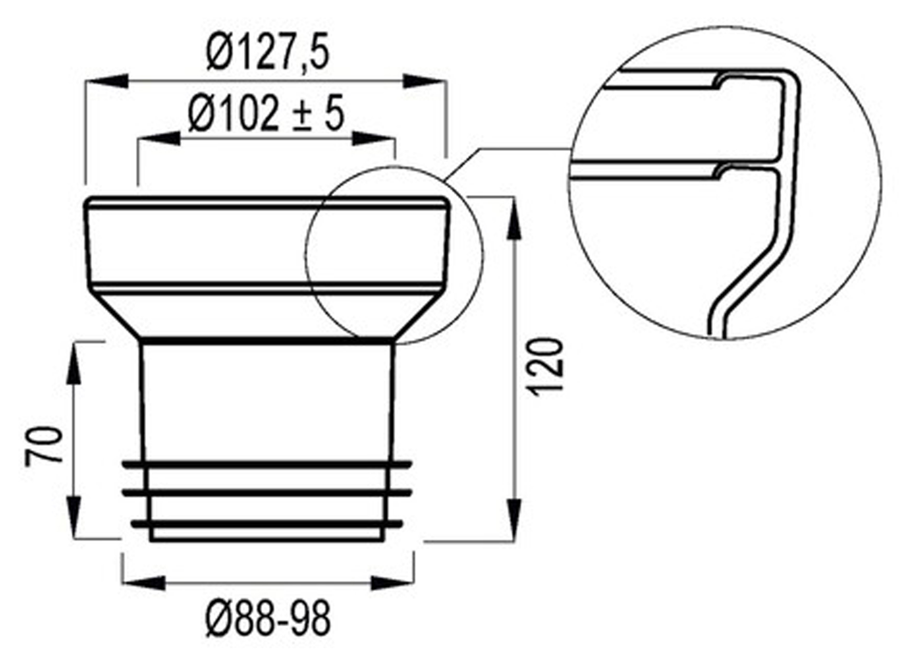 MANCHON WC CENTRE Ø100F / Ø90M MM BLANC