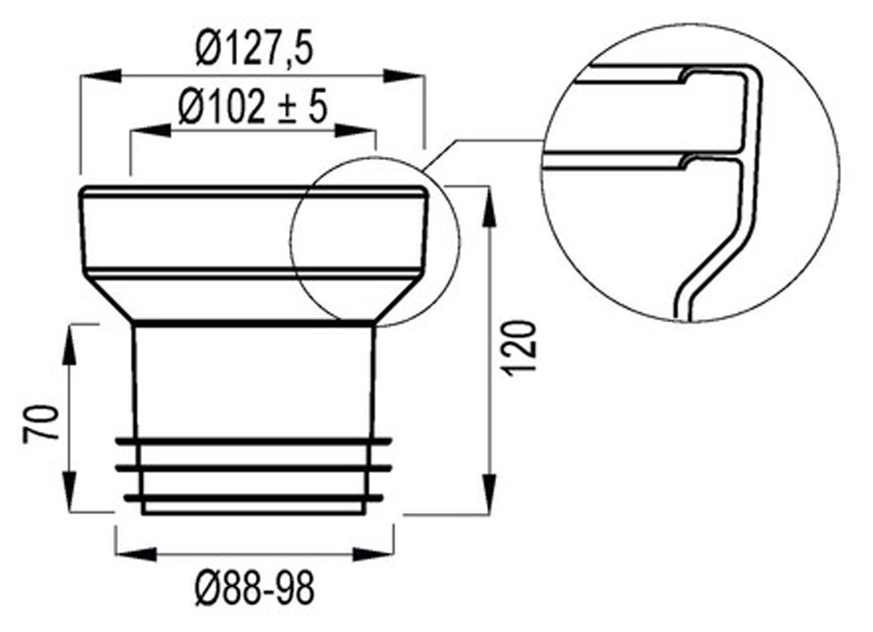 WC MOF CENTRISCH Ø100F / Ø90M MM WIT