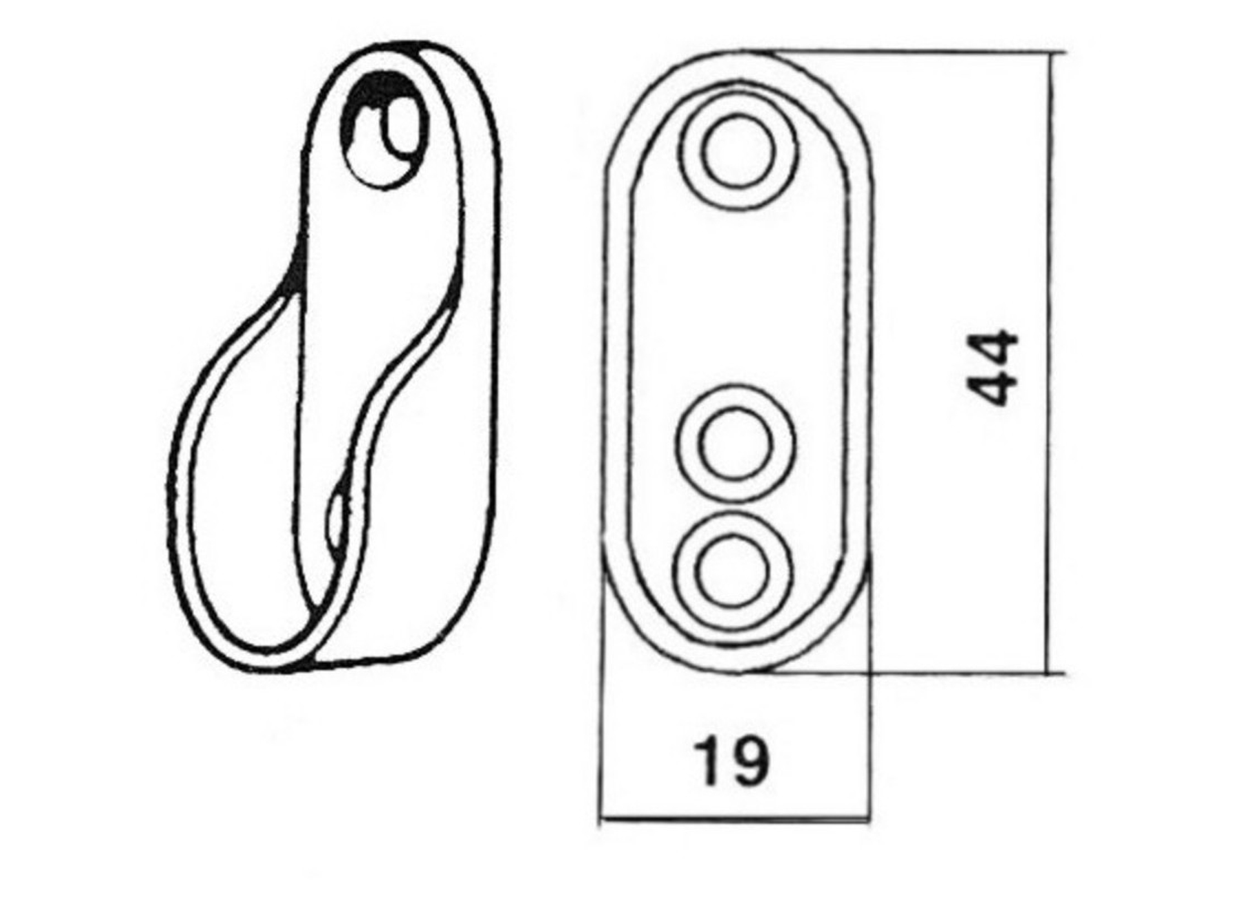 SUPPORT LATERAL POUR TUBE GARDE-ROBE OVALE 44X20MM 2 PIECES
