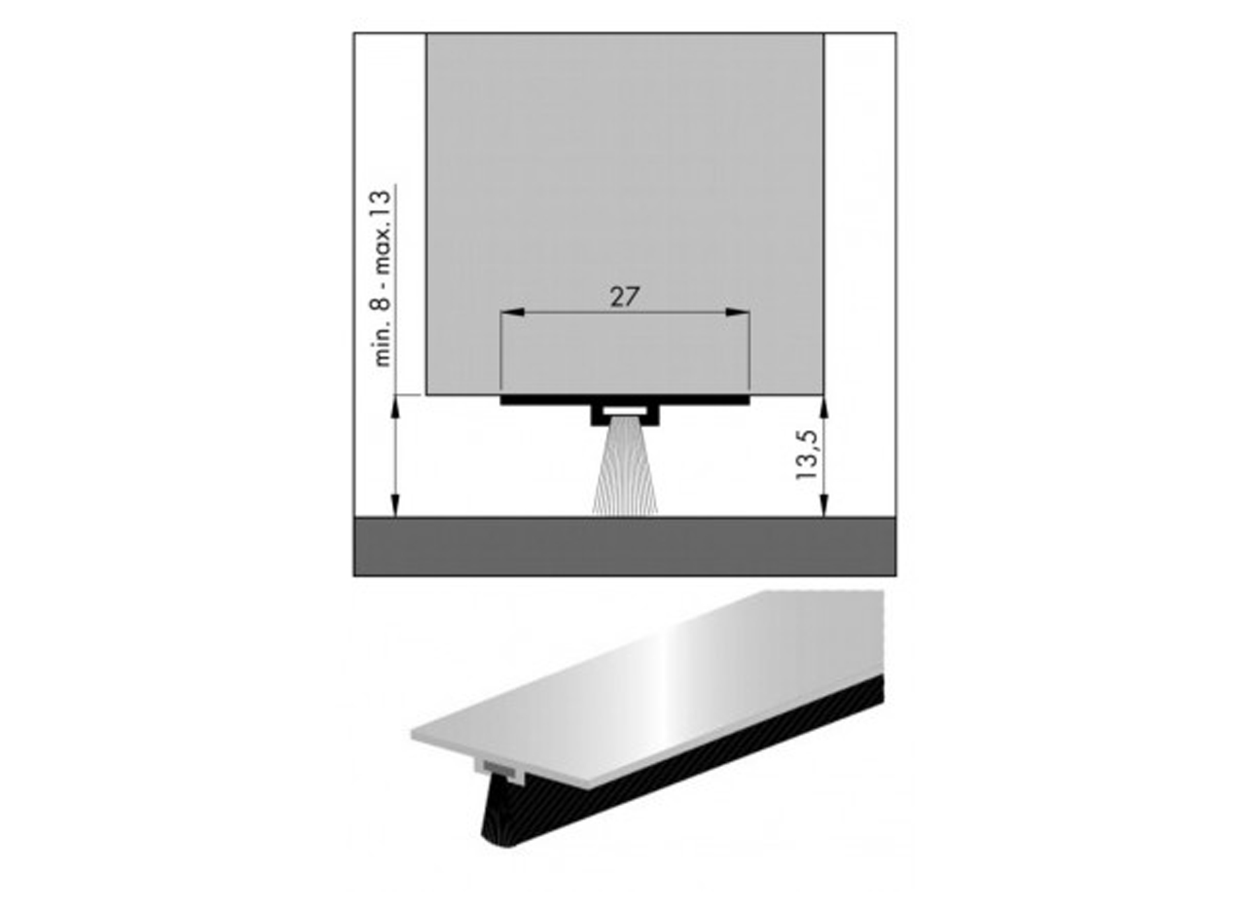 DORPELPROFIEL ONZICHTBAAR 13.5X27X1000MM