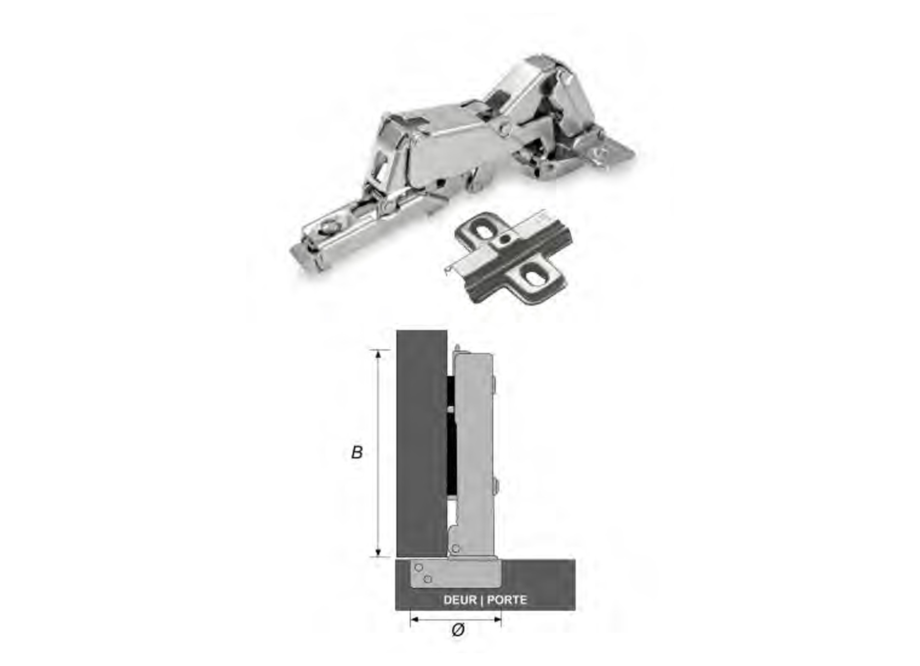 CHARNIERES A ENCASTRER A RESSORT COINS VIFS Ø35MM 2 PIECES