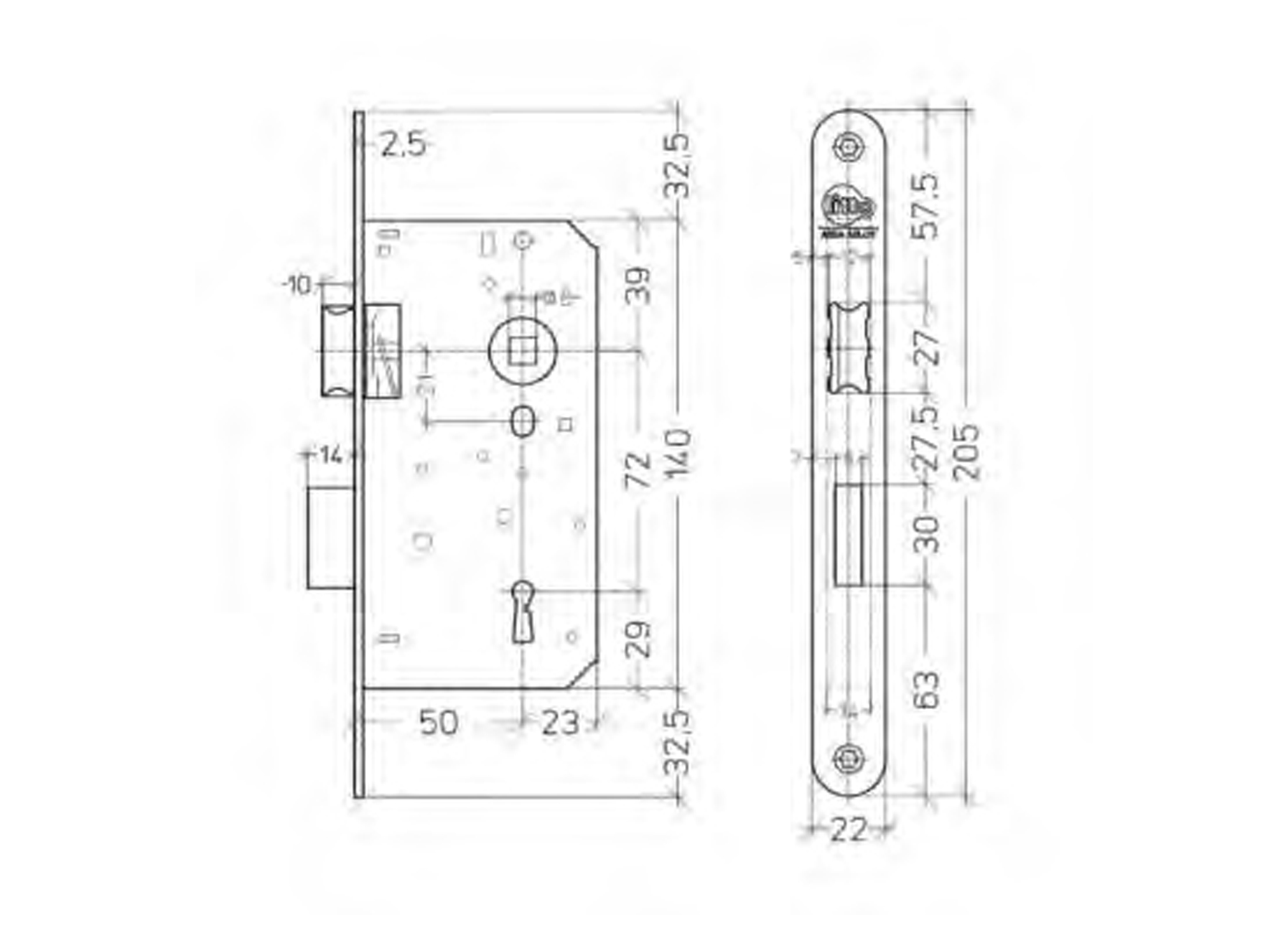 INSTEEKSLOT KEERBARE DAGSCHOOT INOX 72MM