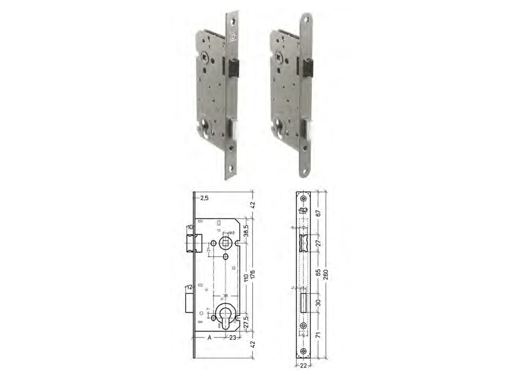 SERRURE A ENTAILLER POUR CYLINDRE REVERSIBLE 110X50MM