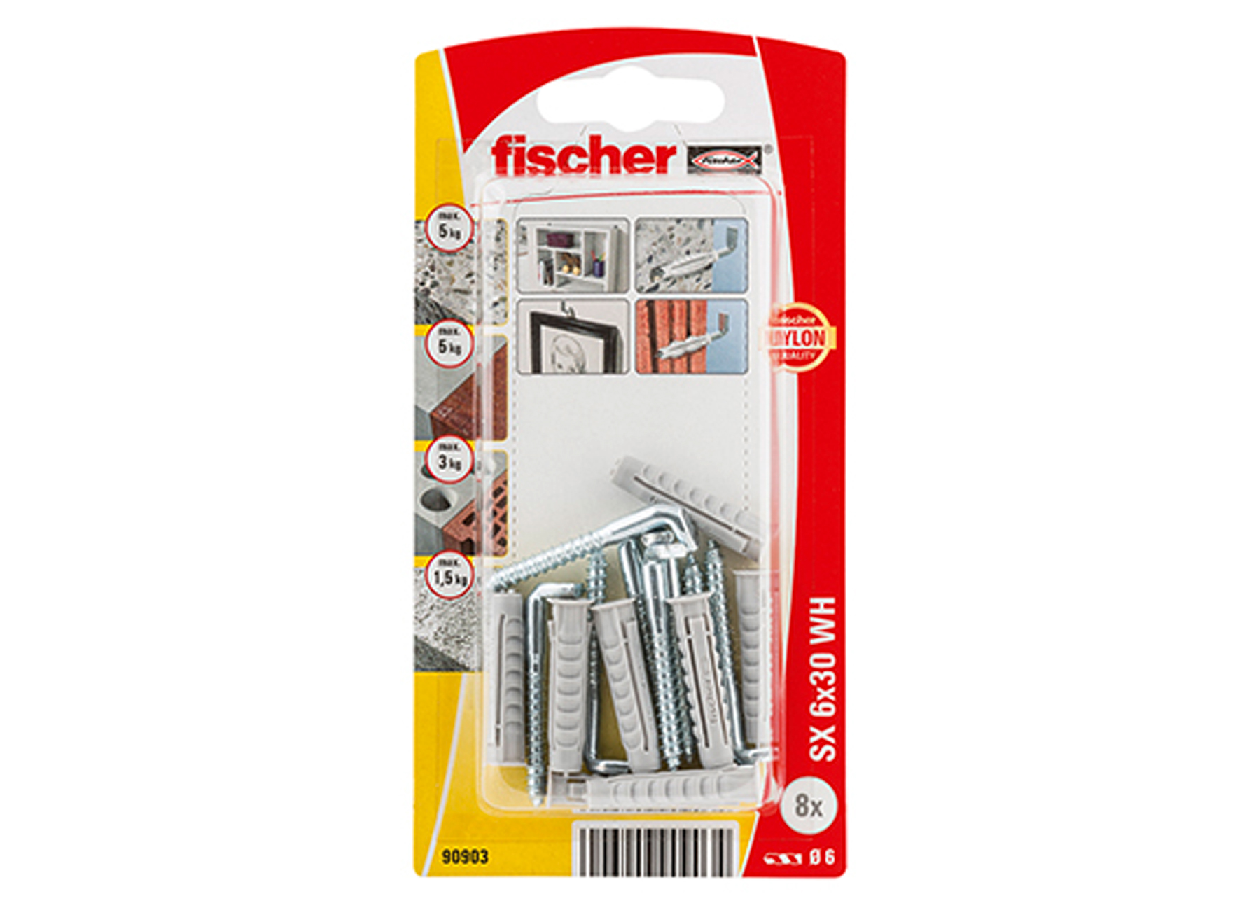 FISCHER CHEVILLE + CROCHET DROIT SX 6X30 WH K NV