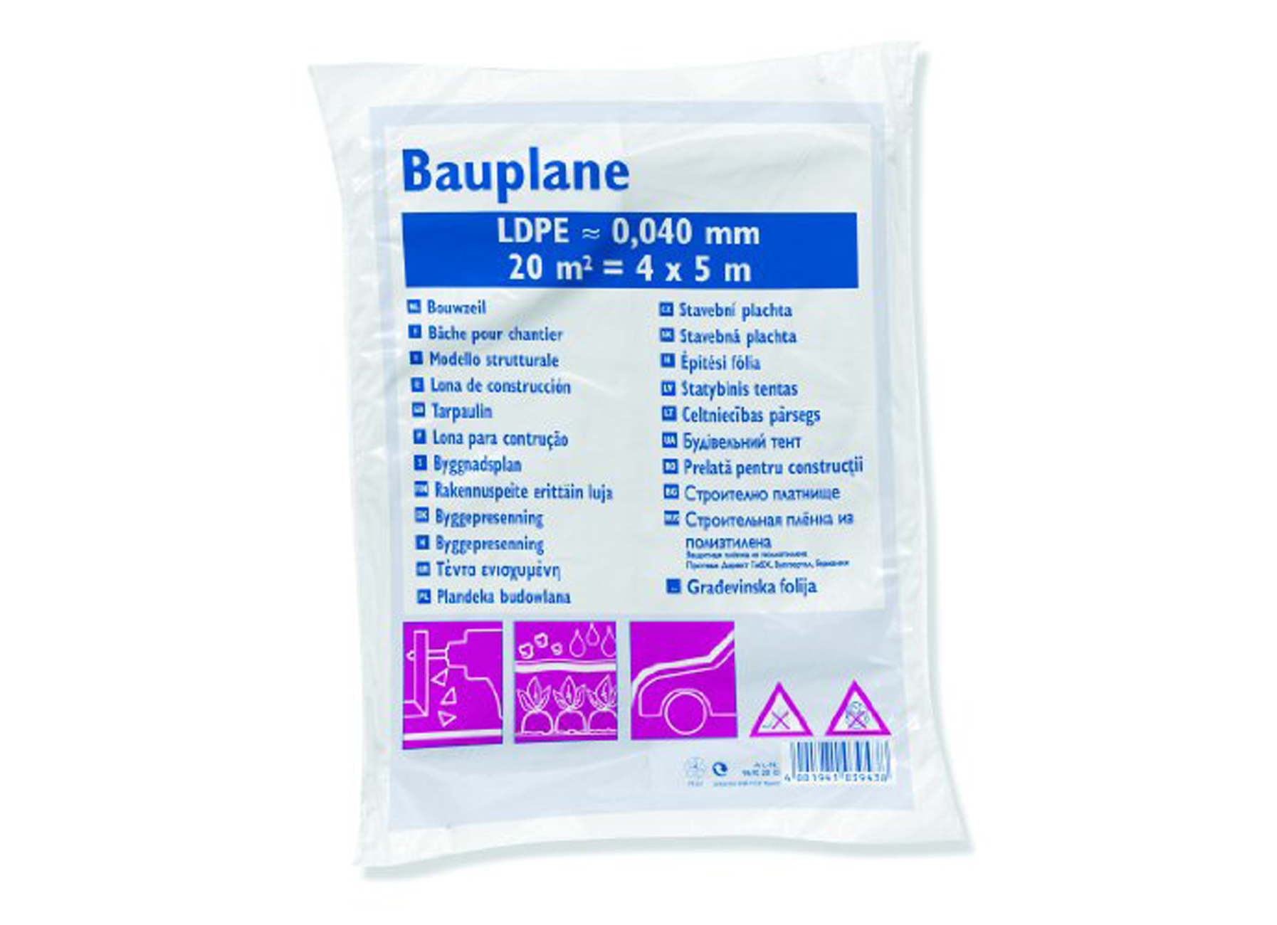 Film de protection LDPE 40µ 20m² (4x5m) Transparent