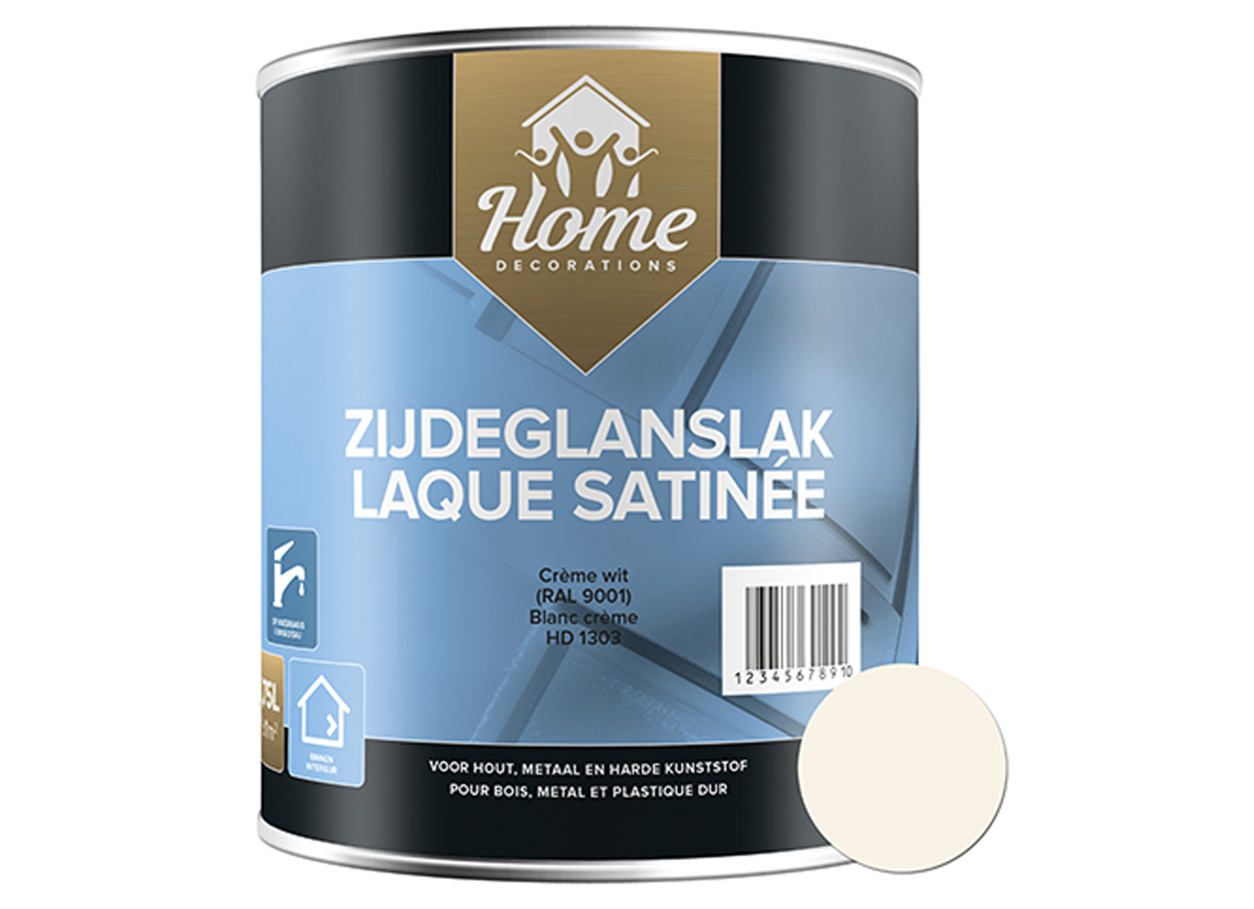 ZIJDEGLANSLAK OP WATERBASIS CREME WIT 750ML