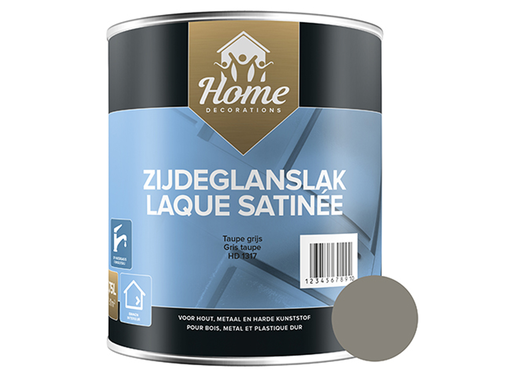 ZIJDEGLANSLAK OP WATERBASIS TAUPE GRIJS 750ML