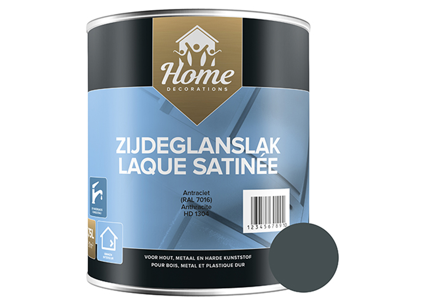 ZIJDEGLANSLAK OP WATERBASIS ANTHRACIET 750ML