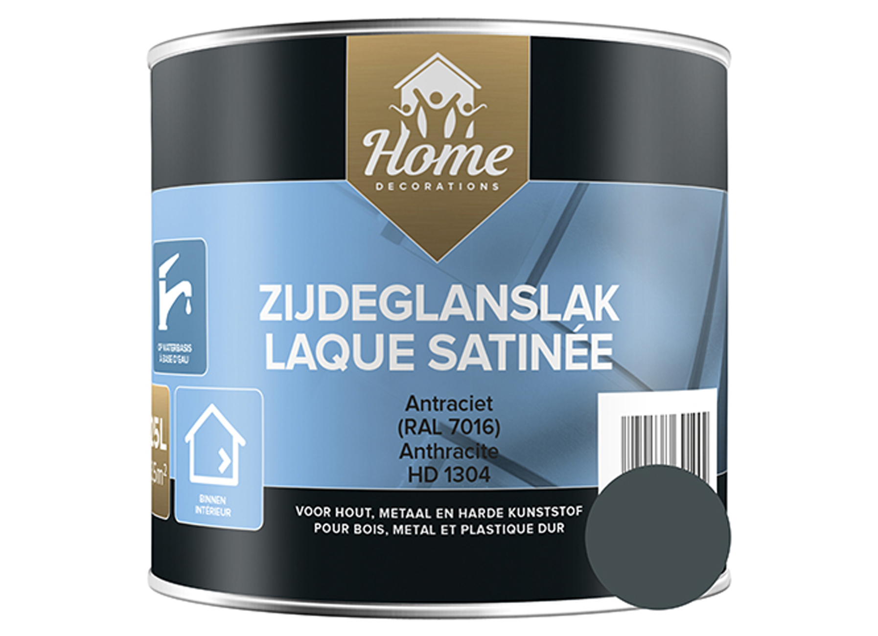 ZIJDEGLANSLAK OP WATERBASIS ANTHRACIET 250ML