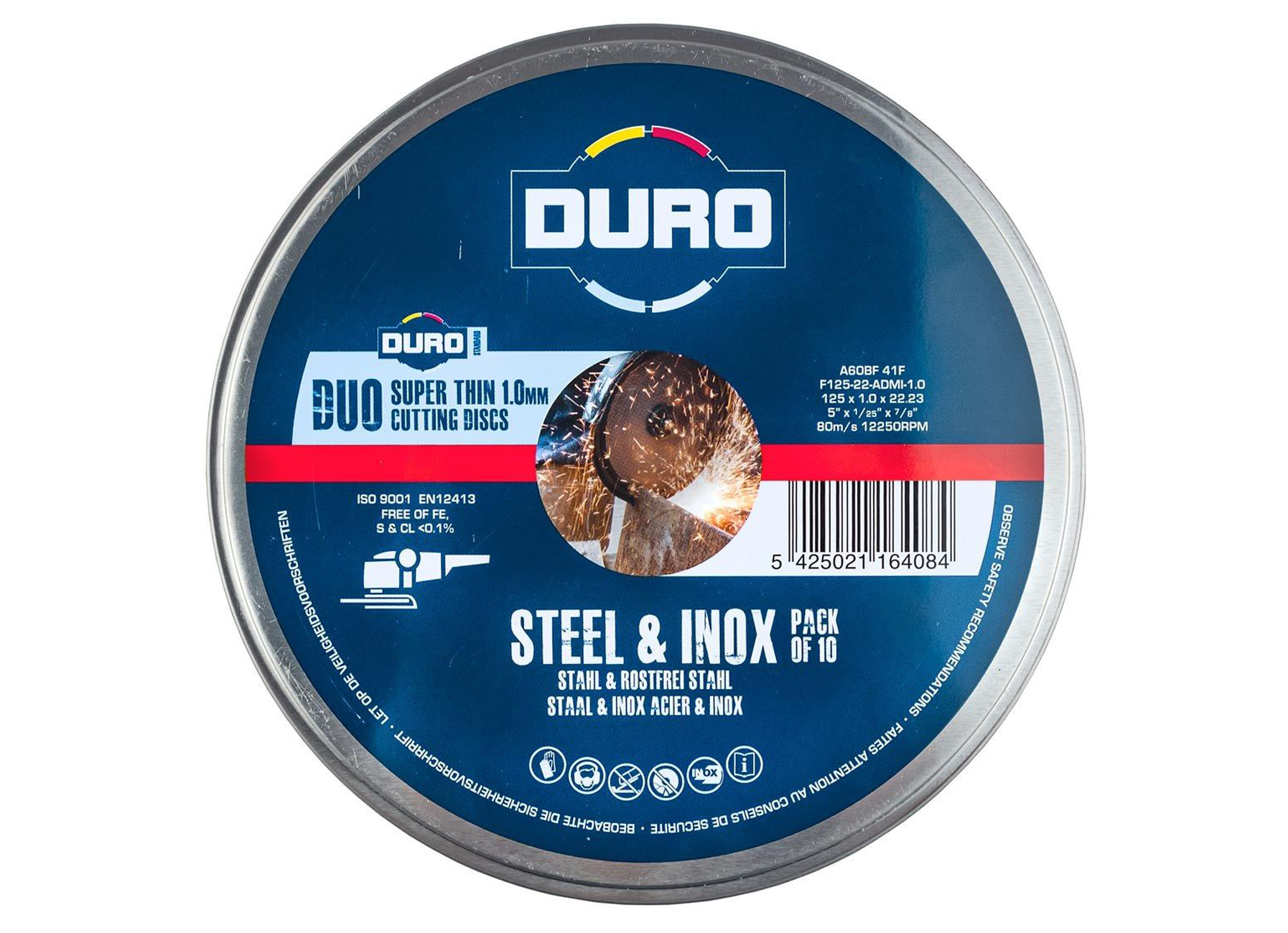 DURO DOORSLIJPSCHIJF F 125-22 125X1,0X22,2MM STAAL & INOX (10 PACK)