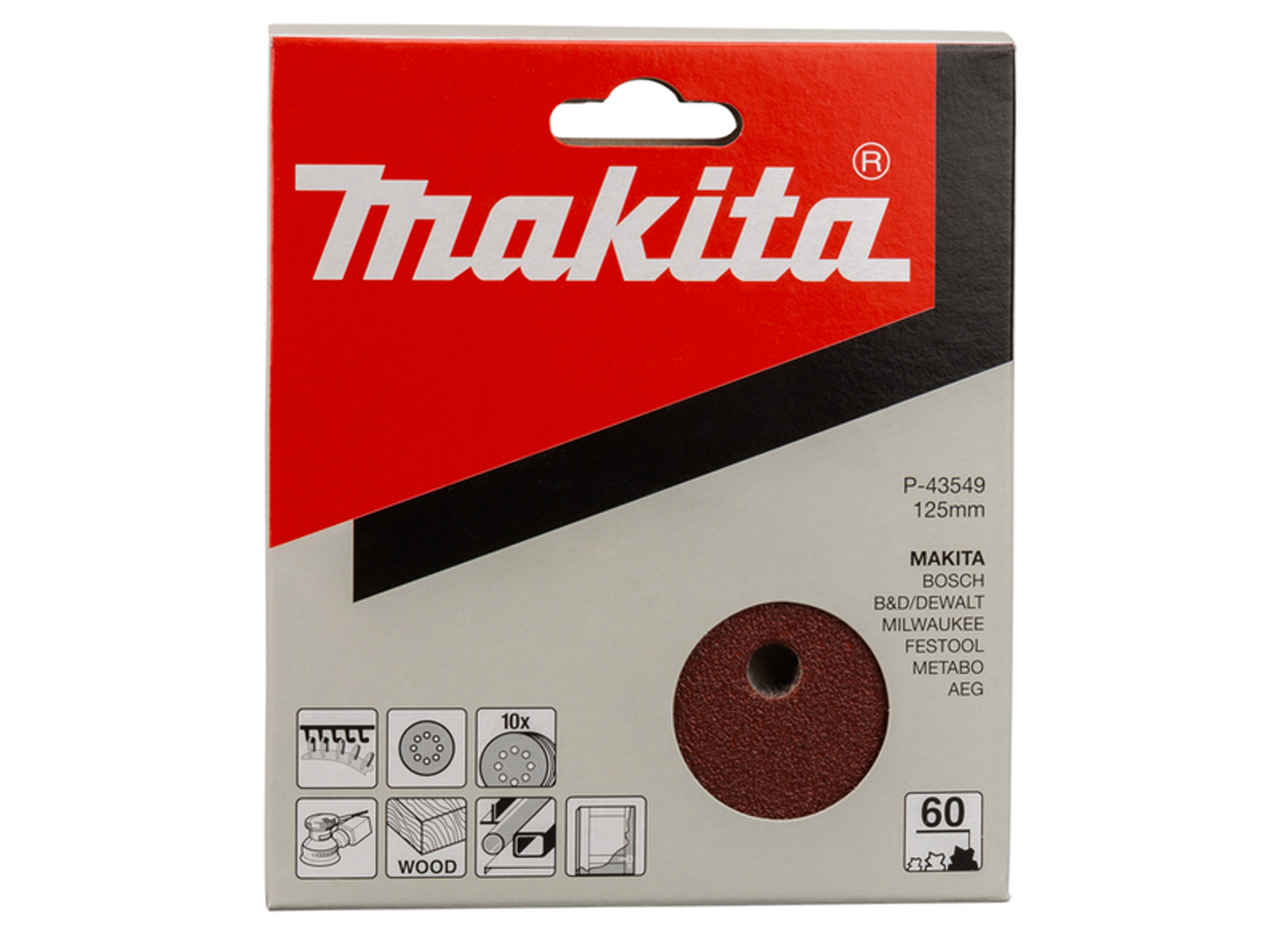 MAKITA SCHUURSCHIJF Ø125MM RED VELCRO 8 GATEN