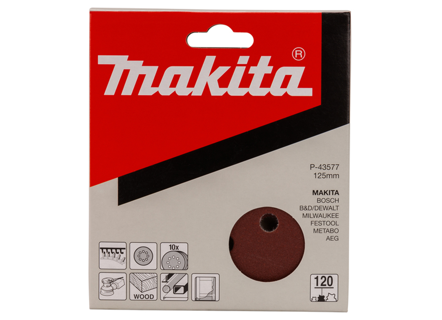 MAKITA SCHUURSCHIJF Ø125MM RED VELCRO 8 GATEN