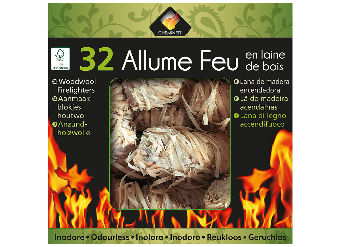 ALLUME FEU EN LAINE DE BOIS 32 PIECES