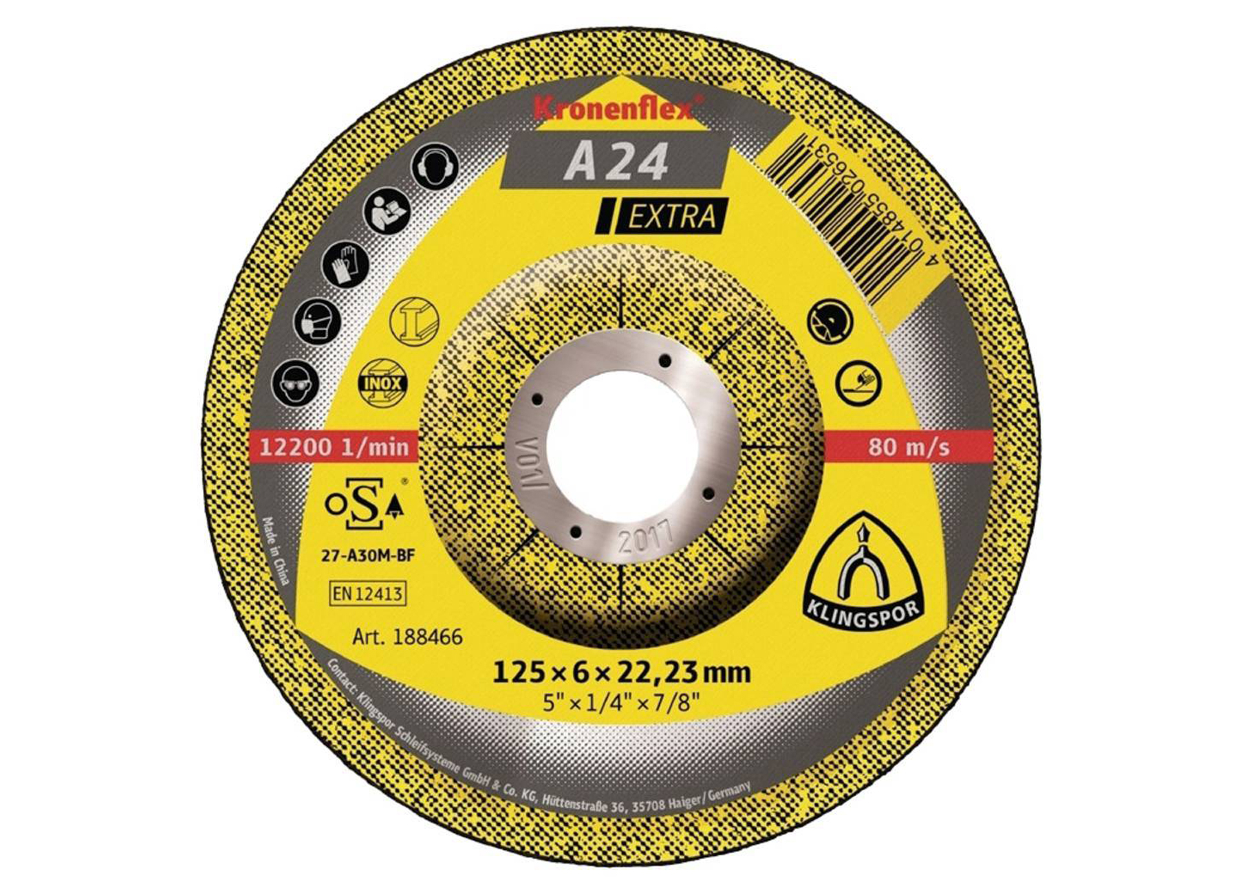 KLINGSPOR KRONENFLEX DISQUE E EBARBER A24 EXTRA COURBE Ø125X6MM TROU 22,23MM