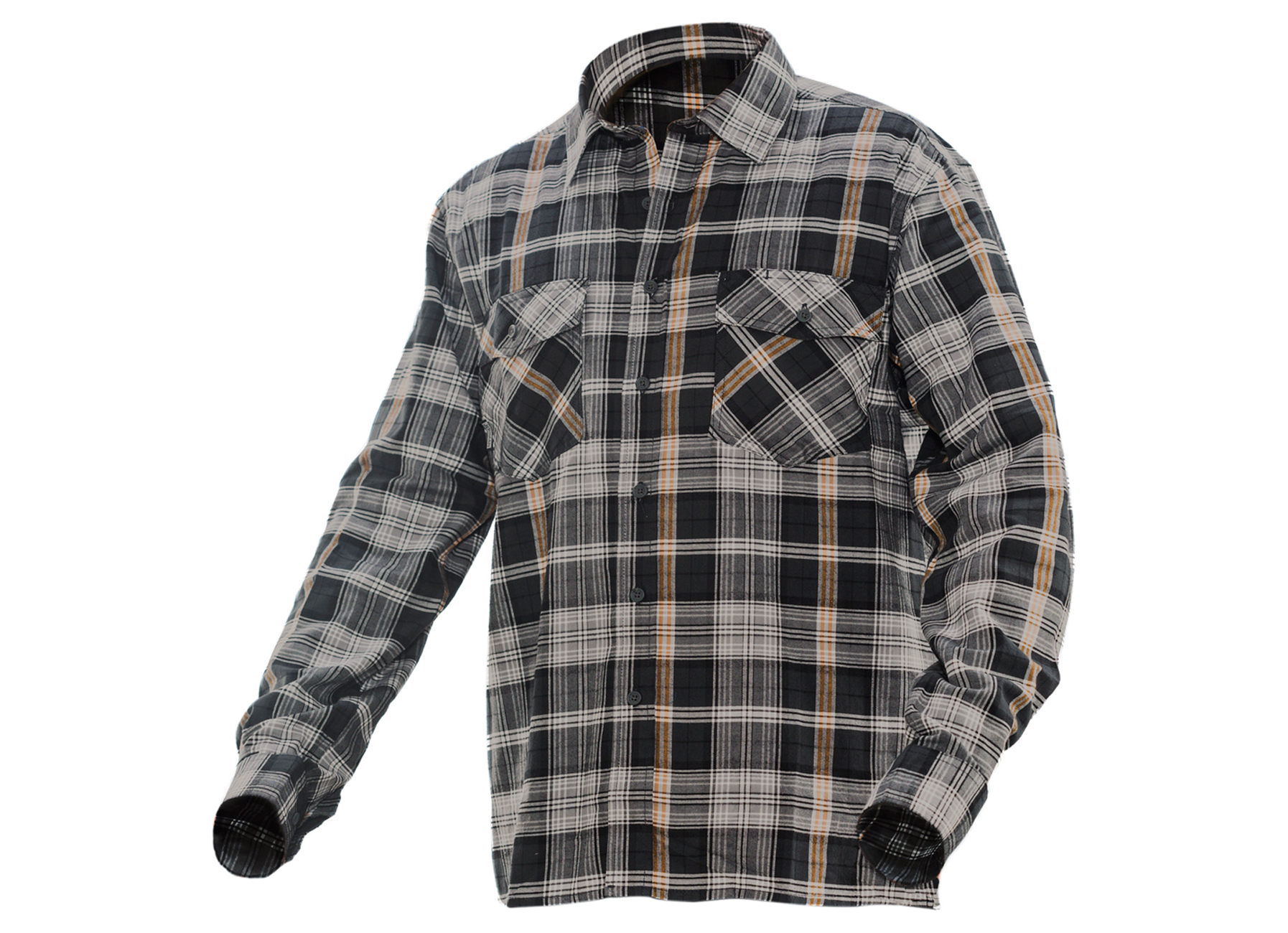 JOBMAN FLANEL GEVOERD HEMD GRIJS/ORANJE 2XL