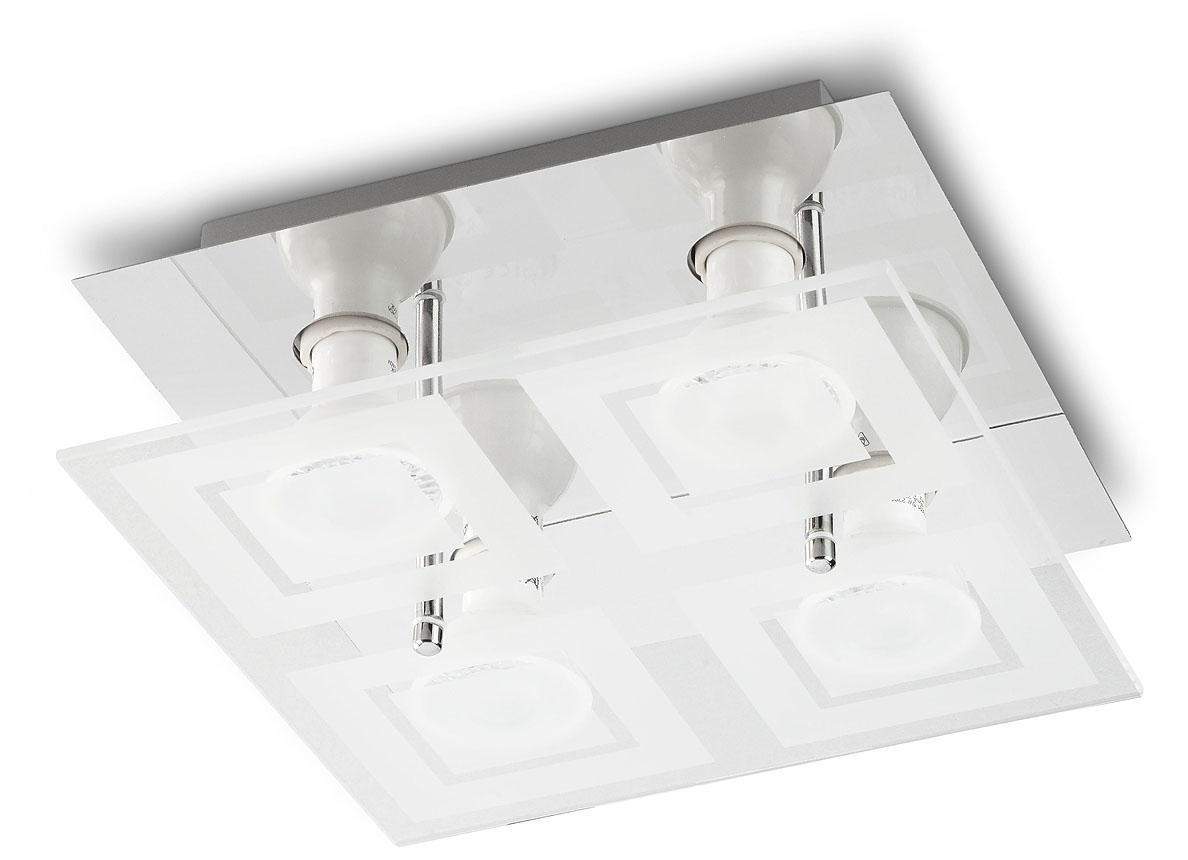 PLAFONNIER CARRE VERRE LED 4X3W CHROME