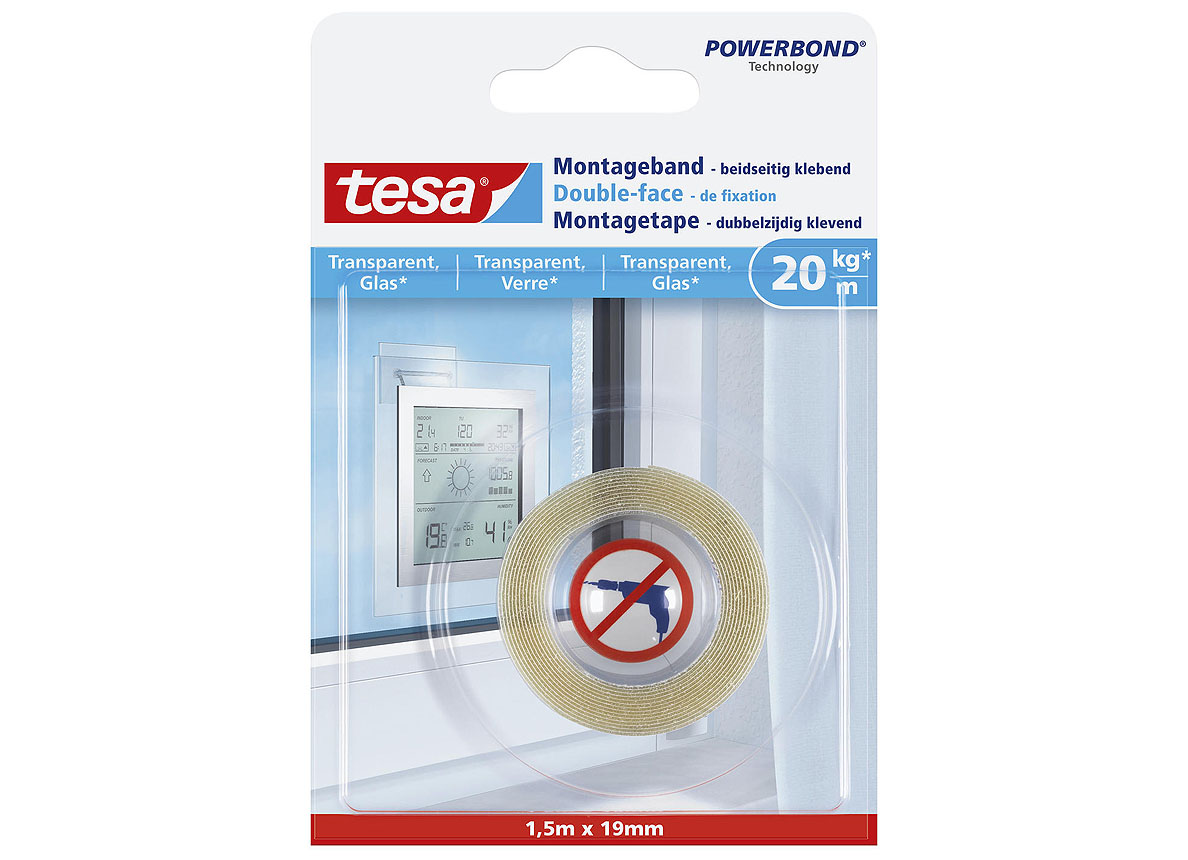 TESA POWERBOND RUBAN DE MONTAGE TRANSPARANT VERRE 1,5Mx19MM