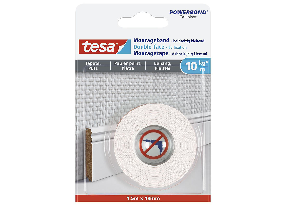 POWERBOND MONTAGETAPE VOOR GEVOELIGE OPPERVLAKTES 1,5Mx19MM