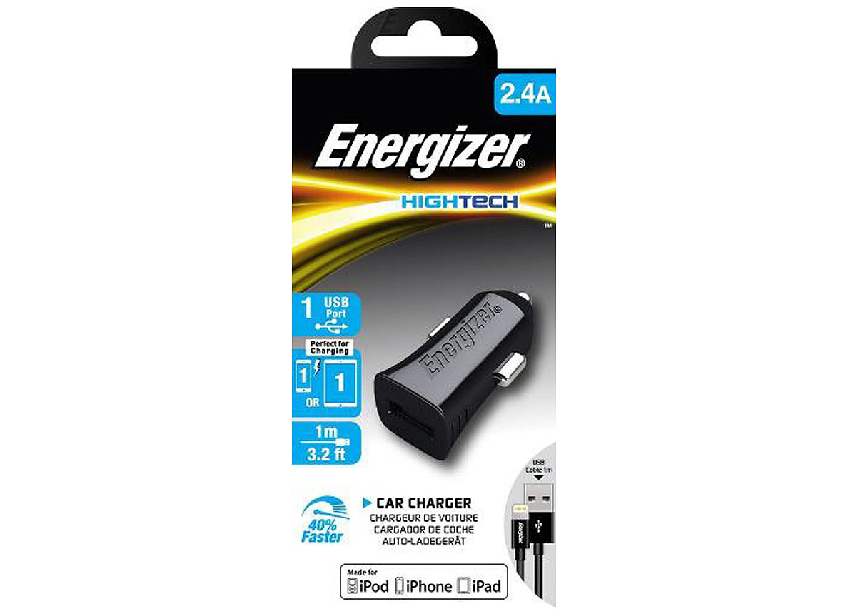 ENERGIZER AUTOLADER VOOR IPHONE/IPAD 12V/24V 2,4A USB LIGHTNING BLACK