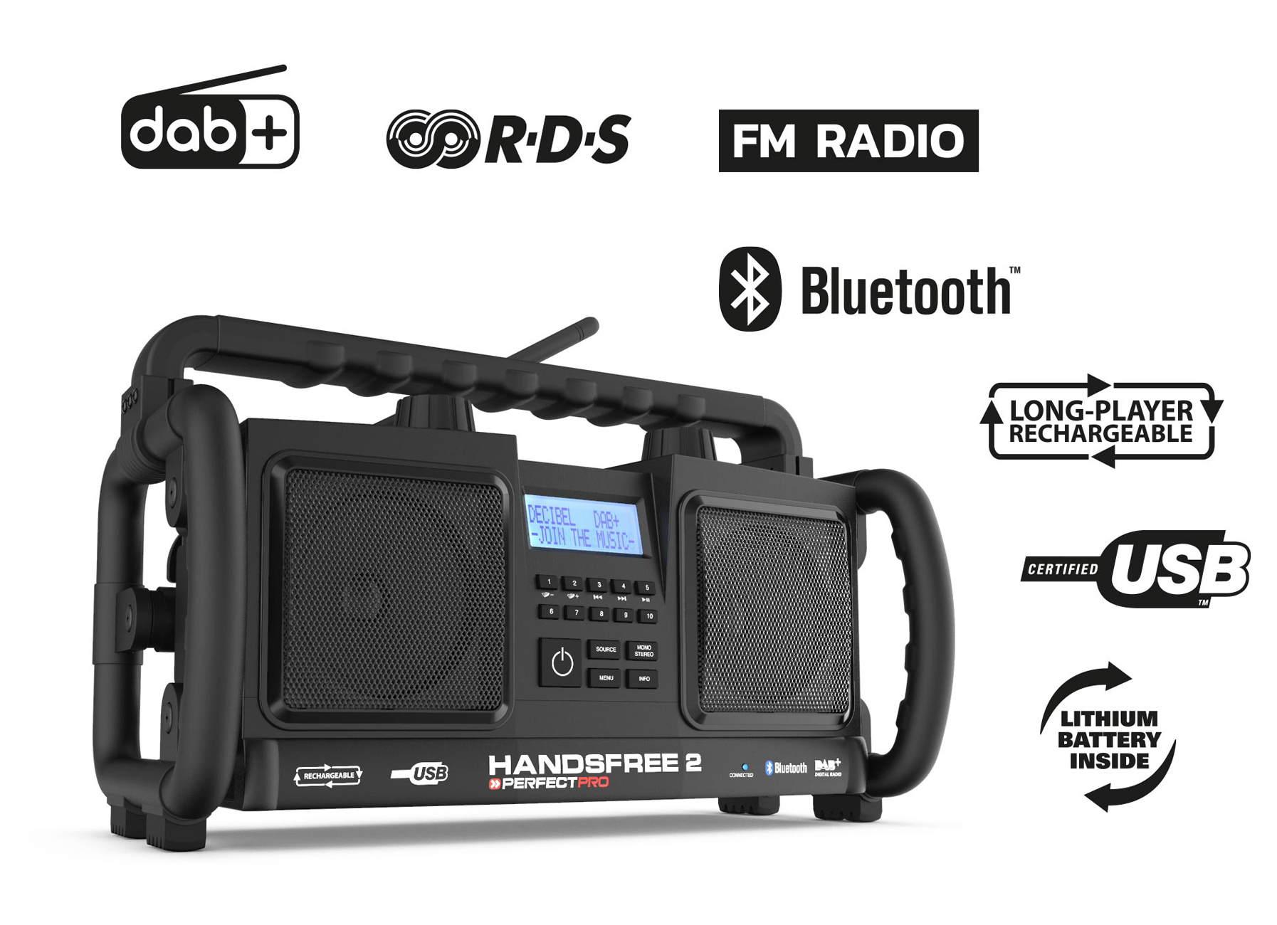 PERFECTPRO HANDSFREE2 DAB+-FM STEREO RDS-BLUETOOTH-USB/SD-AUX-IN