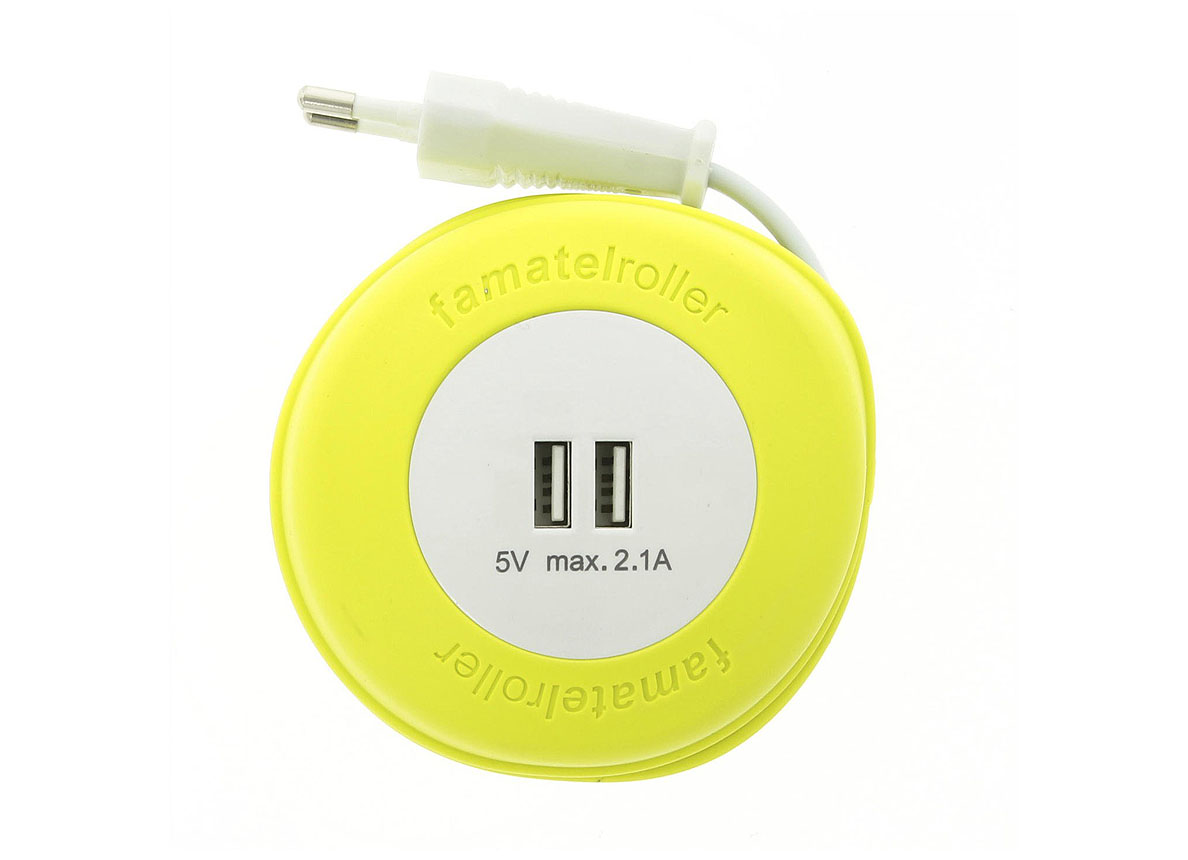 RALLONGE ENROULABLE 2M 2XUSB FLUO JAUNE