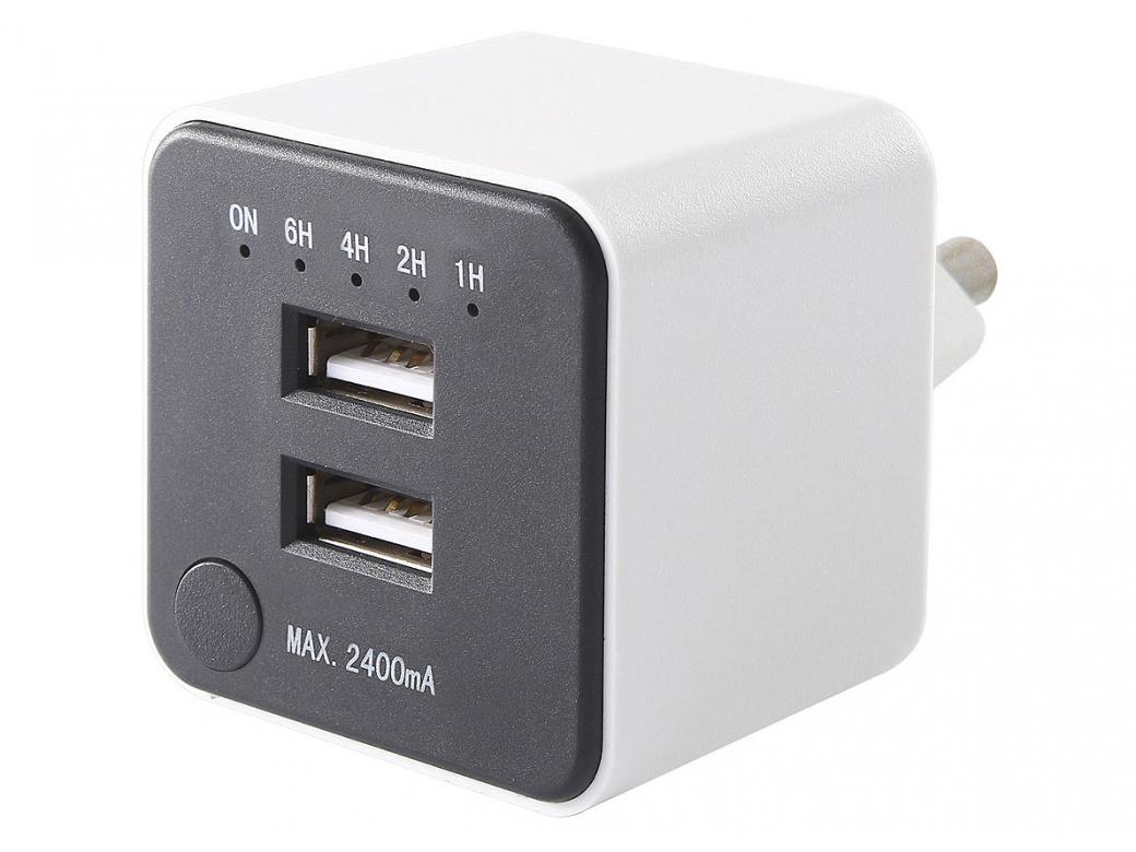 CHARGEUR-USB 2 X USB 2,4A + TIMER