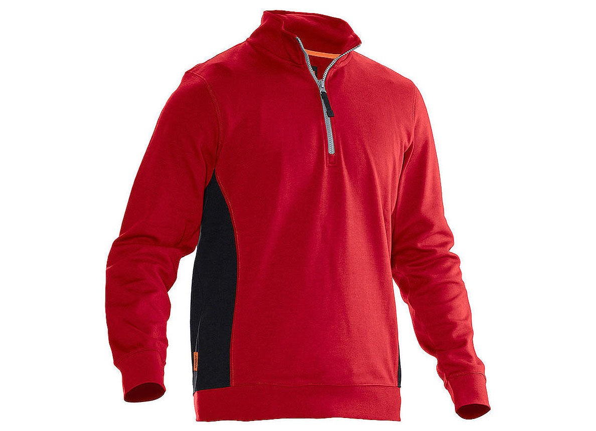 SWEATSHIRT 1/2-RITS ROOD/ZWART XS