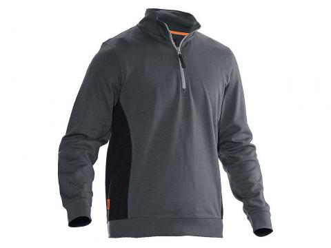 SWEATSHIRT 1/2-RITS GRIJS/ZWART L