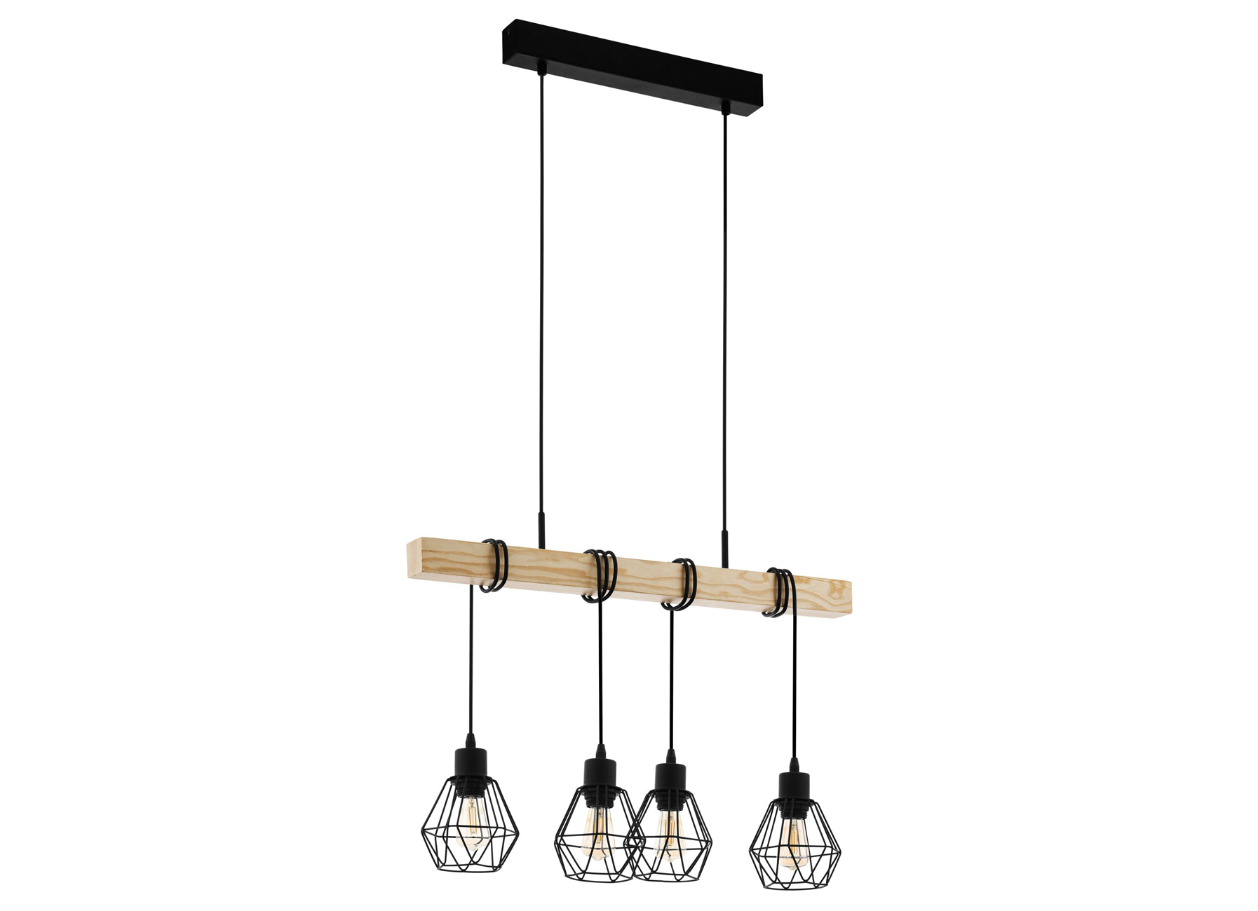 EGLO HANGLAMP ZWART/HOUT TOWNSHEND 5 4X60W