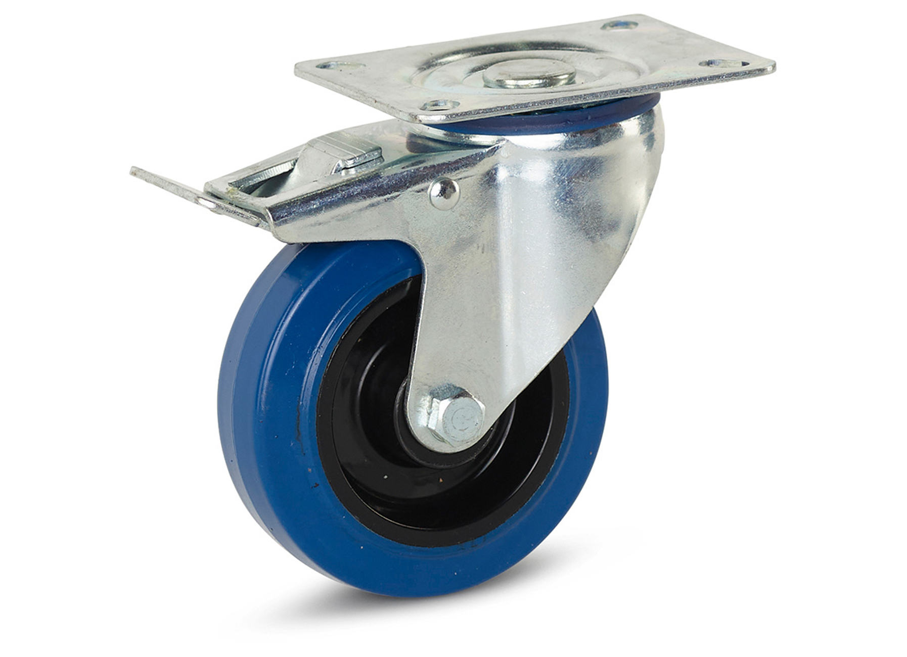 ROULETTE PIVOTANTE CAOUTCHOUC BLEU + BLOCAGE 80MM