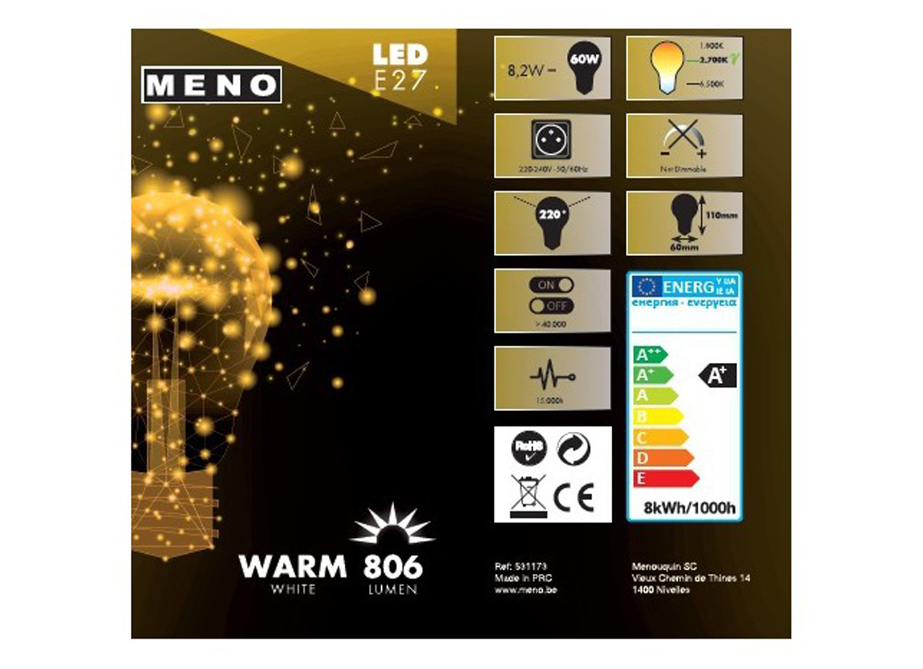 AMPOULE LED POIRE E27 9W WW 806LM 3+1