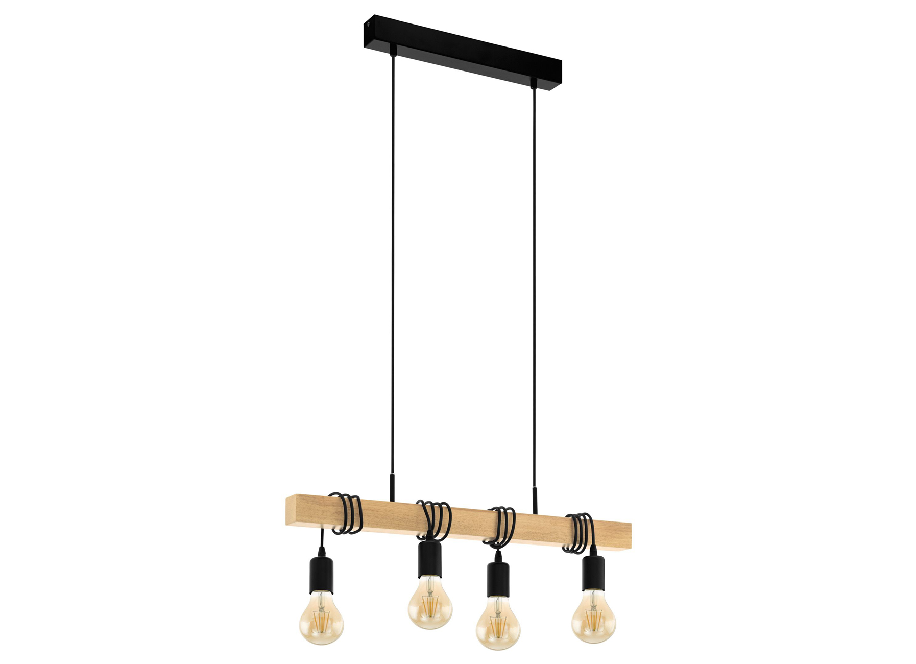 EGLO HANGLAMP TOWNSHEND ZWART/HOUT 4X60W