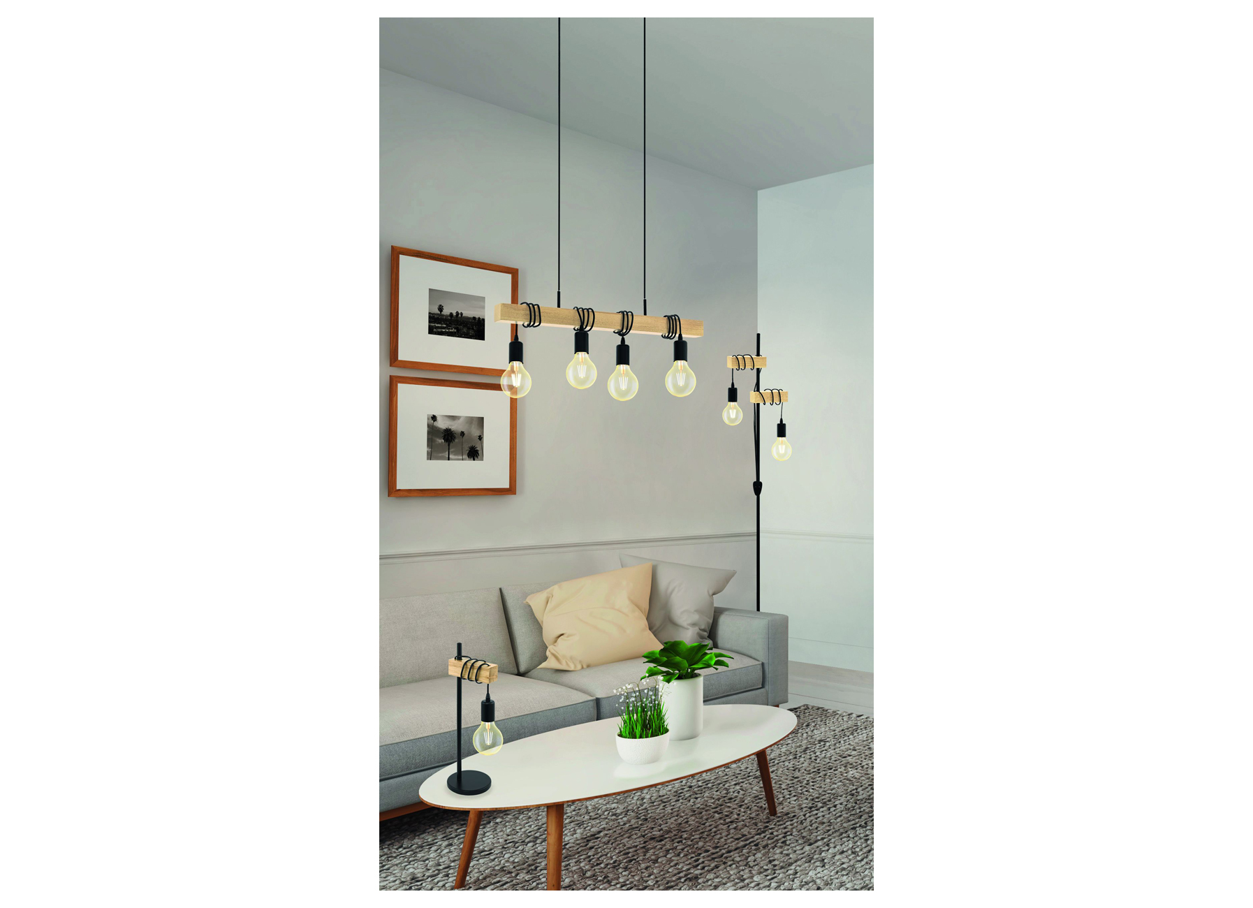 EGLO SUSPENSION TOWNSHEND NOIR/BOIS 4X60W