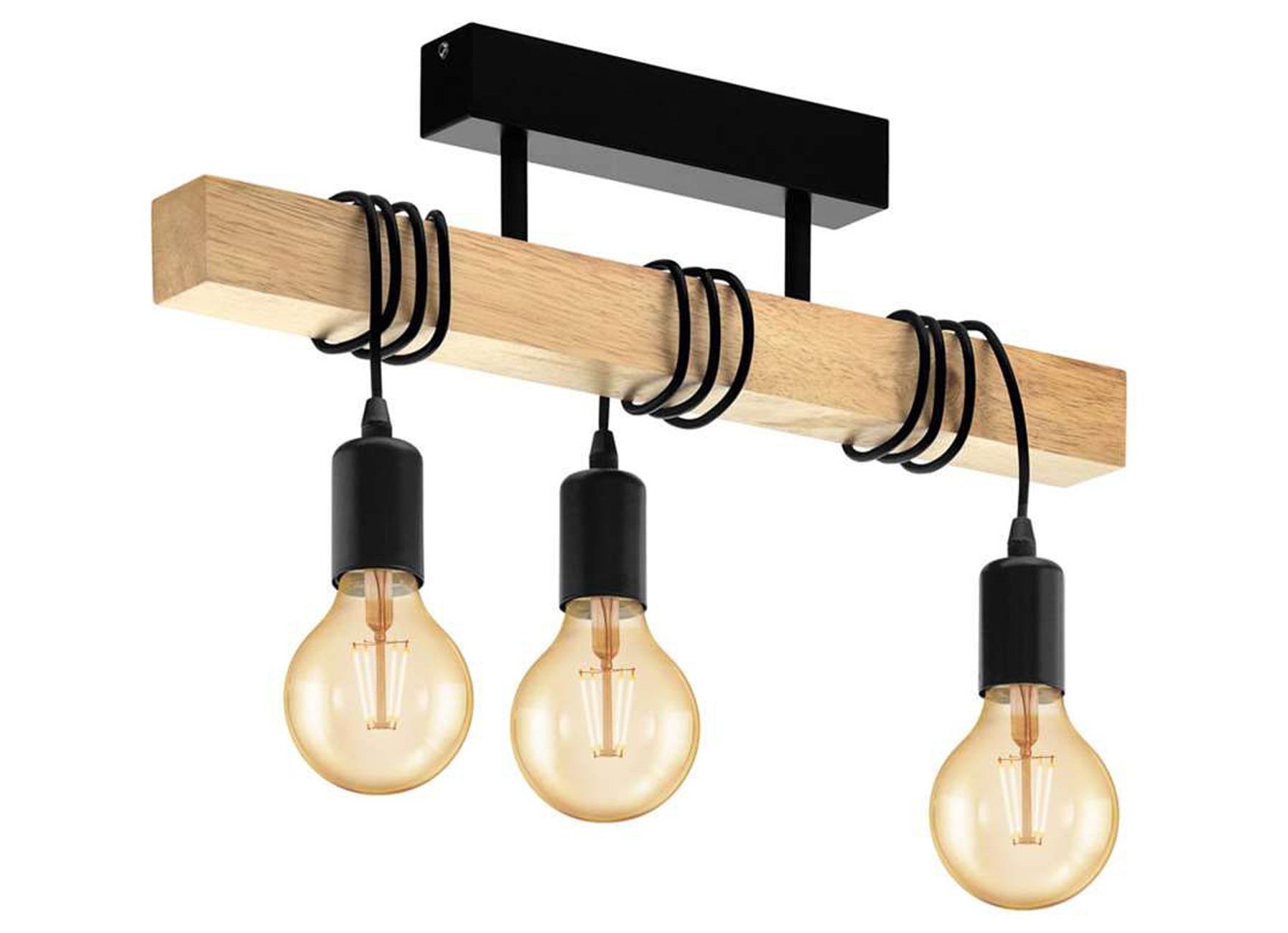 EGLO HANGLAMP TOWNSHEND ZWART/HOUT 3X60W