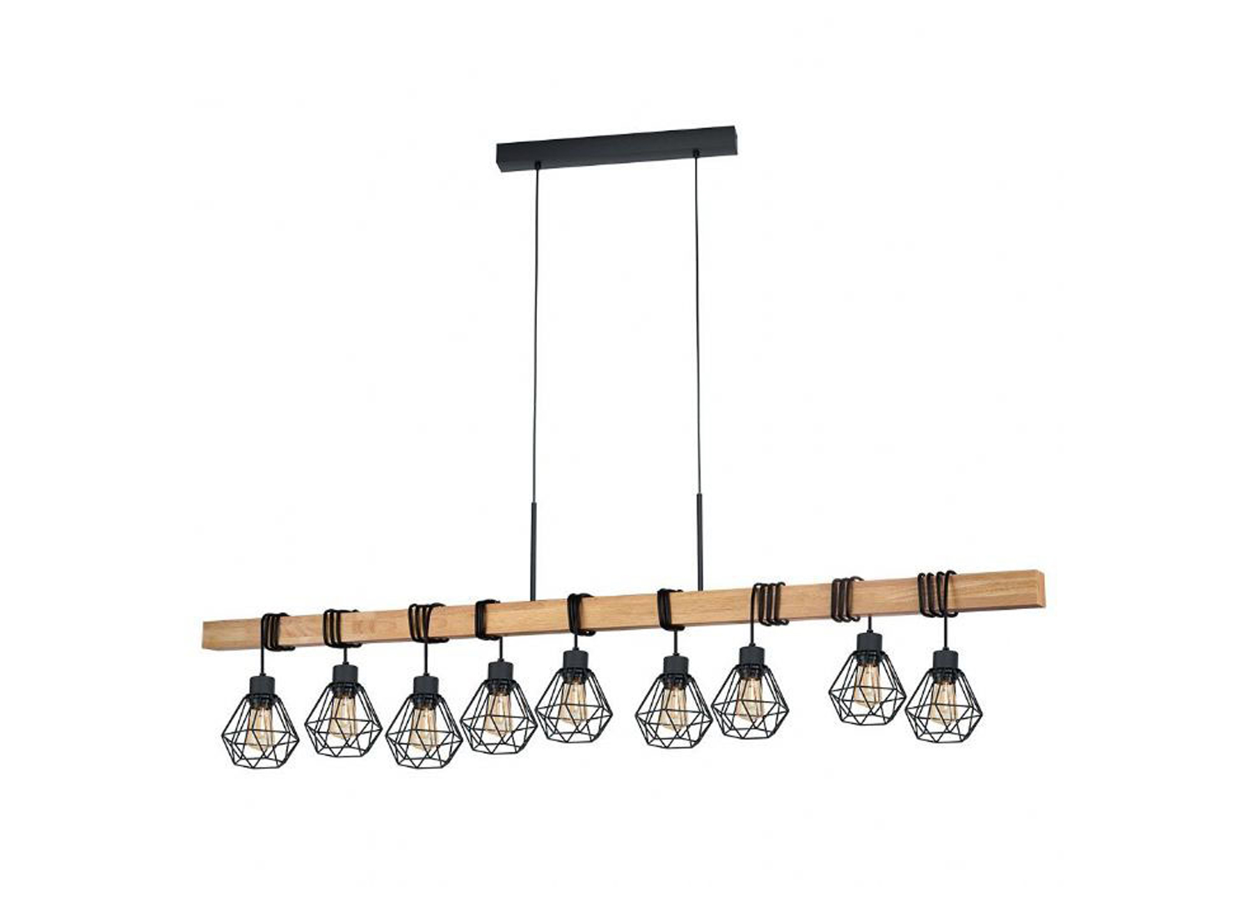 EGLO HANGLAMP TOWNSHEND 5 ZWART/HOUT 9X60W