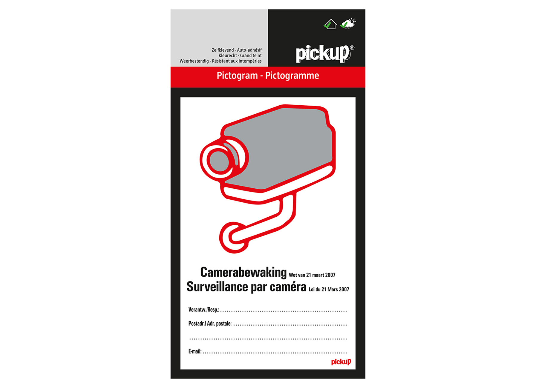 PICTOGRAM 10X15CM CAMERABEWAKING/SURVEILLANCE BELGIË (2-TALIG)