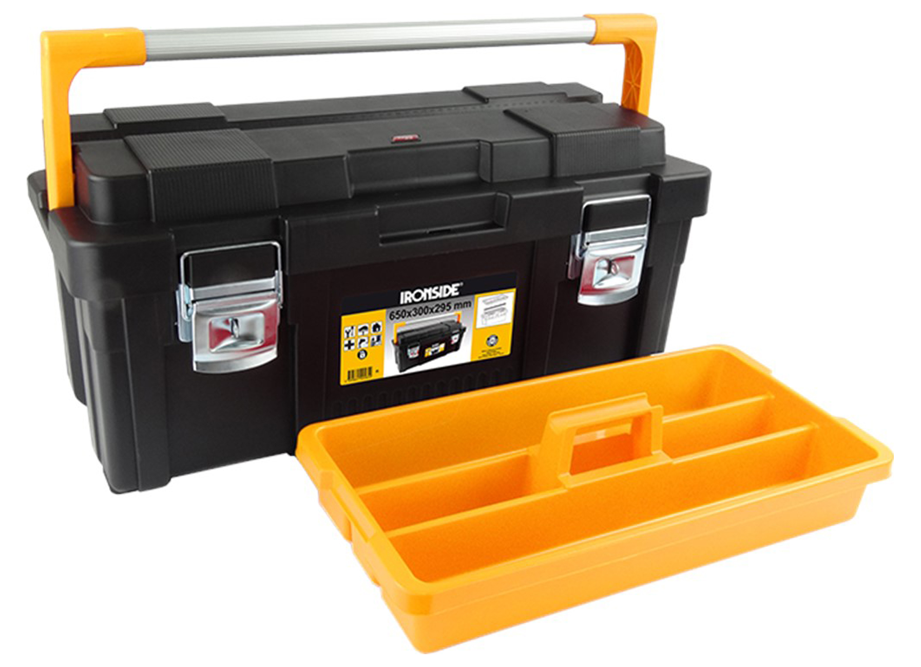 BOITE A OUTILS 42L 65X30X29,5CM + METRE ROULANT 3M