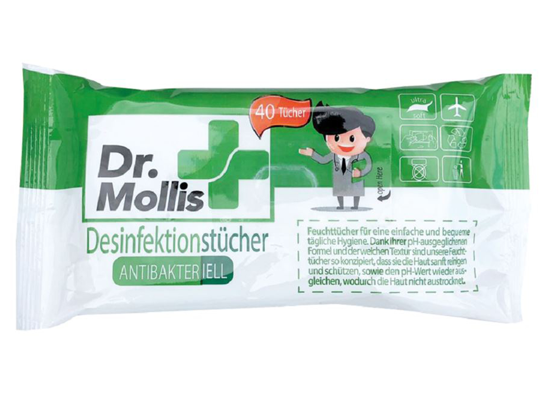 DR MOLLIS ONTSMETTINGSDOEKJES ANTI-BACTERIEEL 40 STUKS