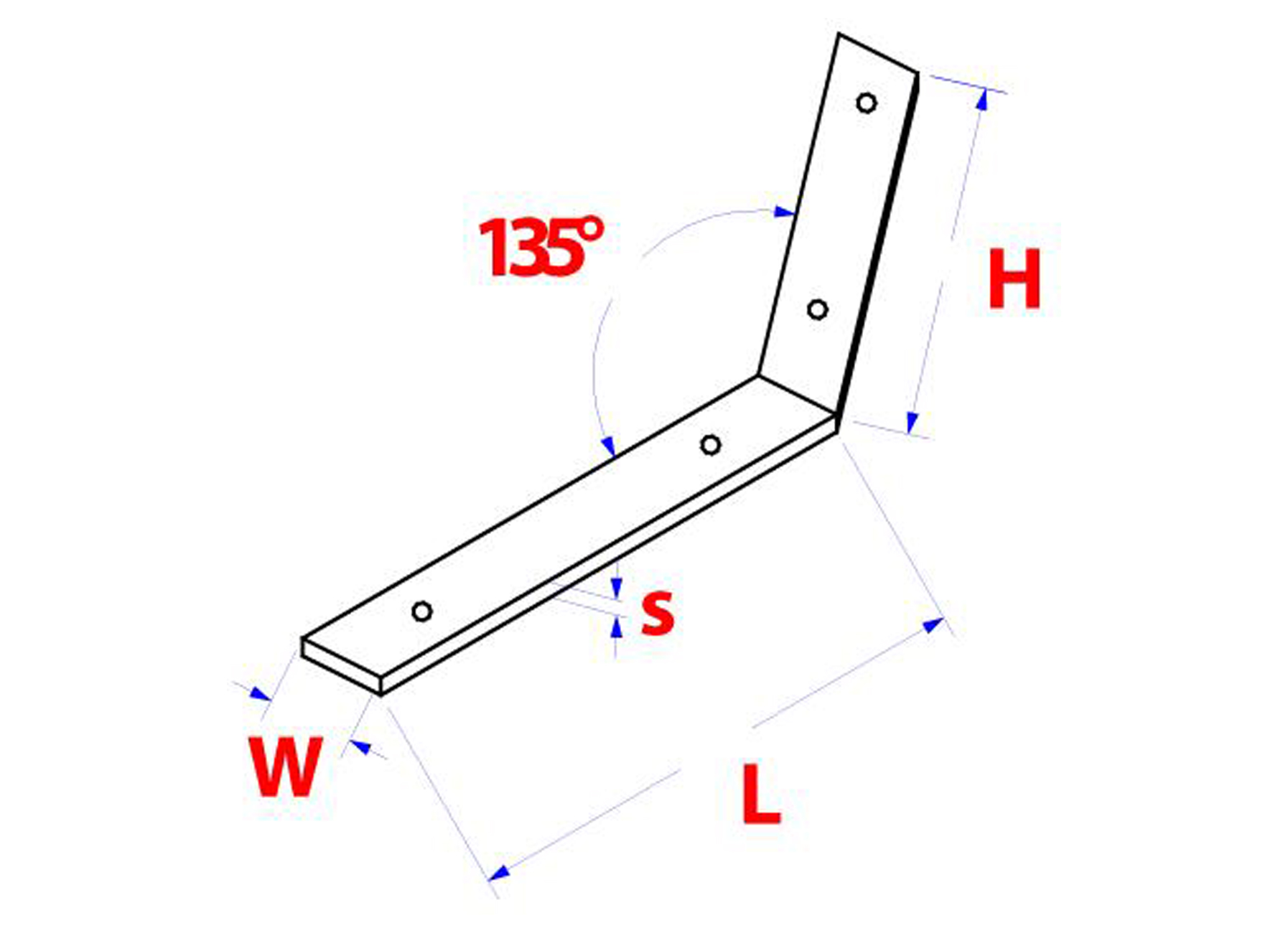 EQUERRE ASYMMETRIQUE 135° 100X25X150MM ZINGUE